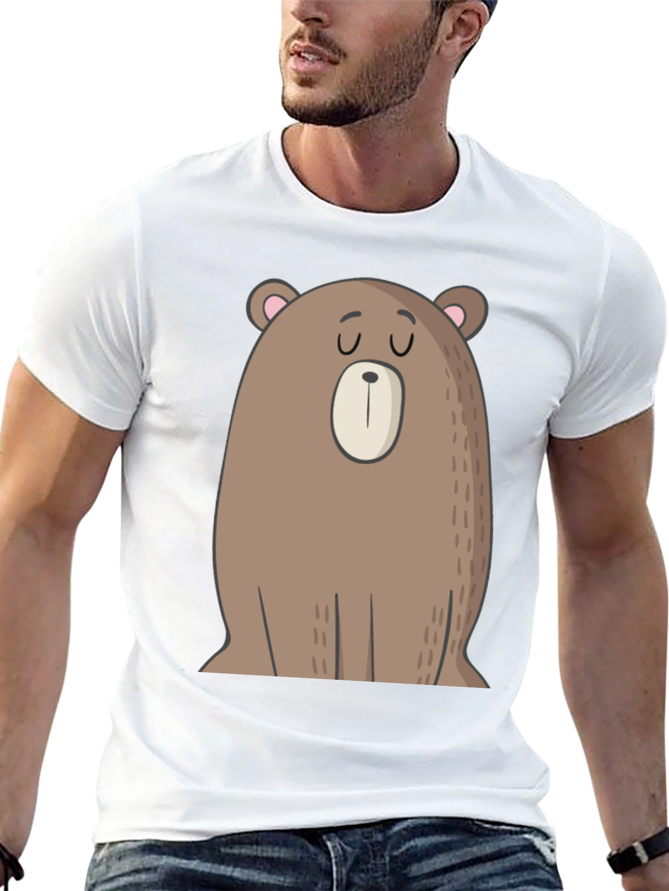 Cartoon Bear Graphic Tee - Casual Black T-Shirt
