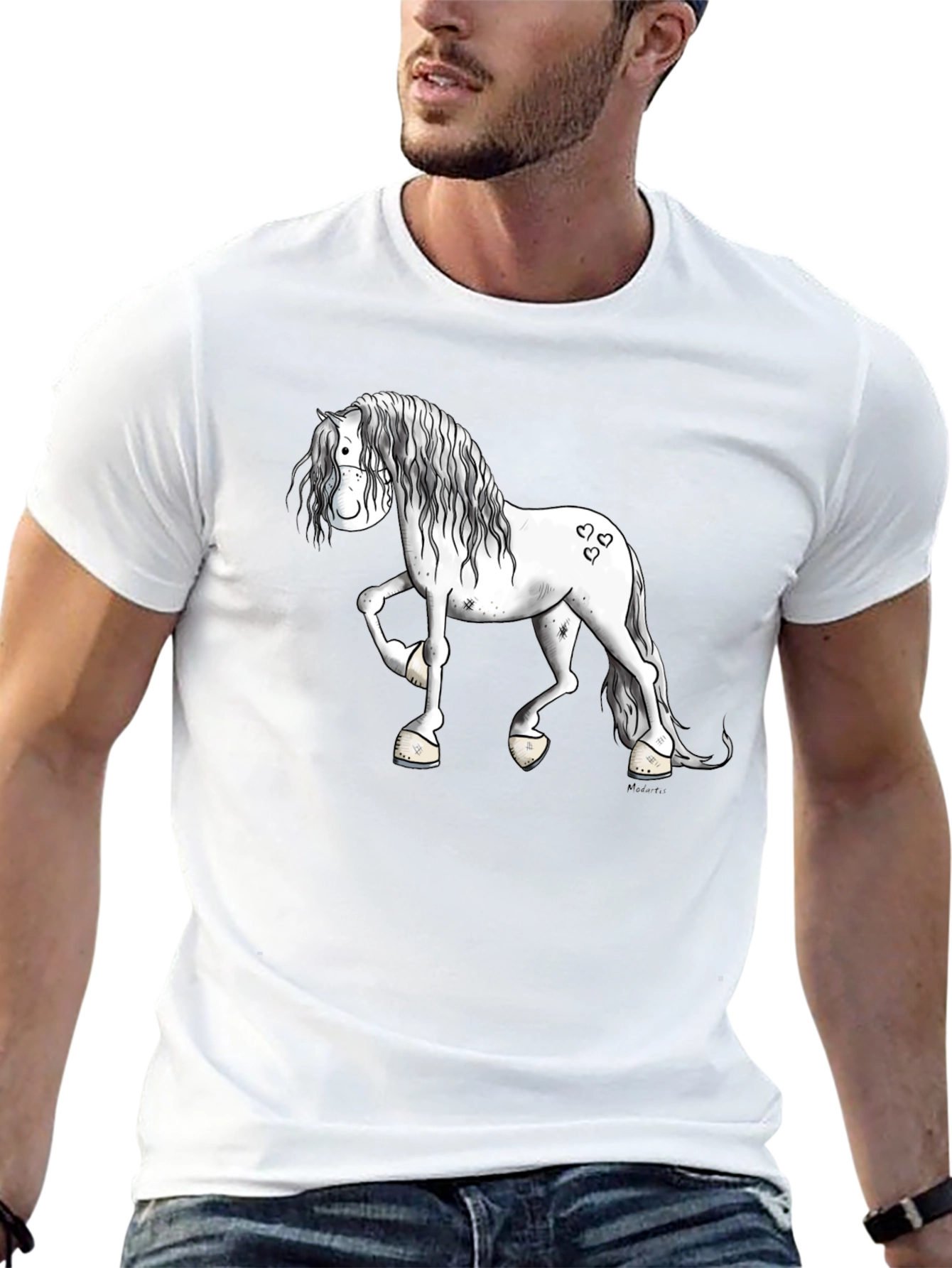 Cartoon Horse Graphic Print Black T-Shirt