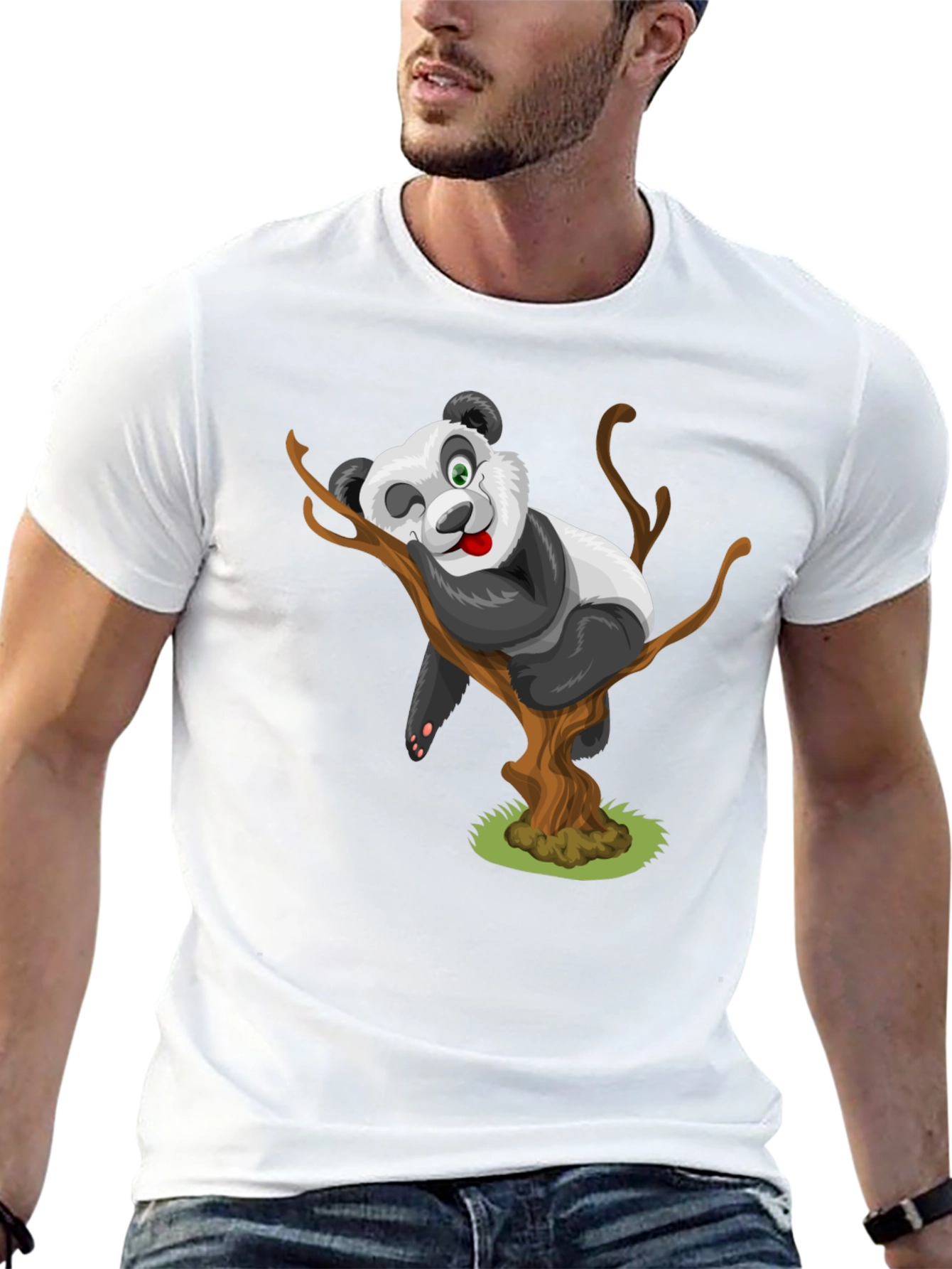 Cartoon Panda Bear on Tree T-Shirt