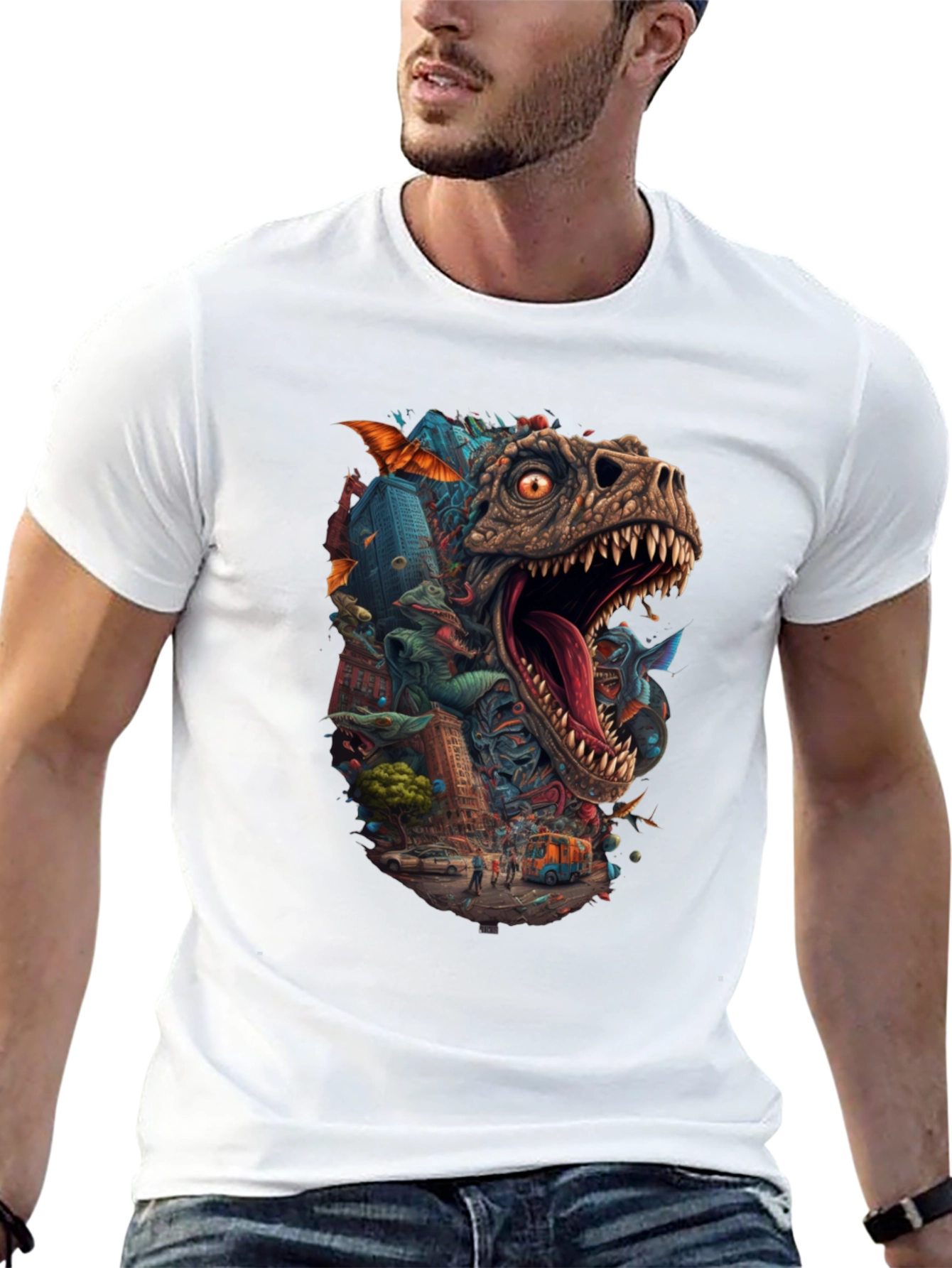 Dinosaur Cityscape Graphic Tee - Black