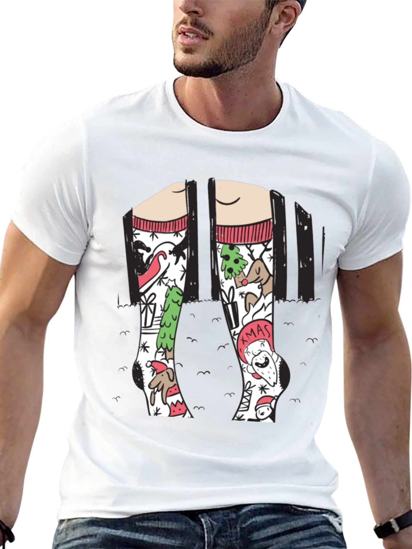 Festive Christmas Socks Graphic Tee - Holiday Fun