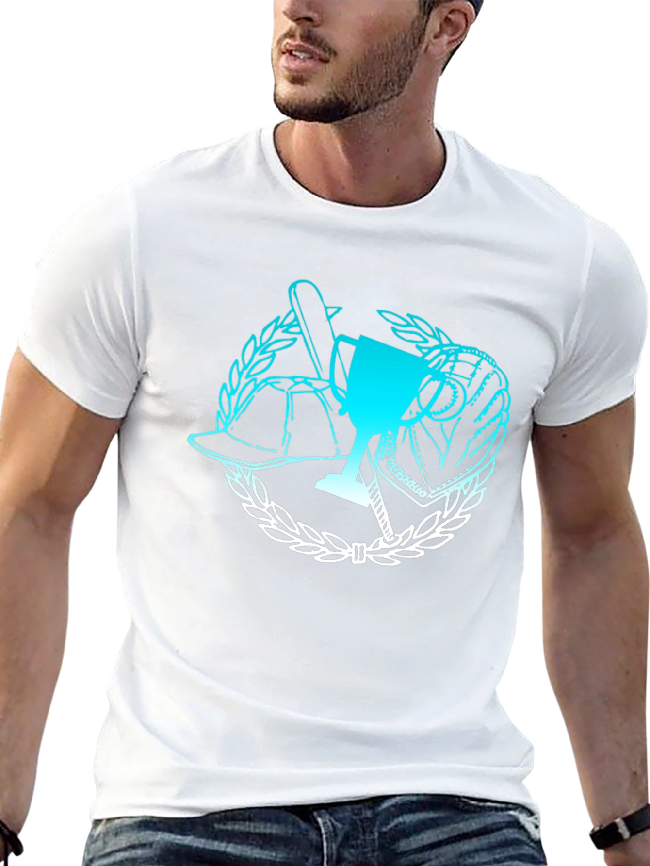 Baseball Trophy Graphic Tee - Black Cotton T-Shirt