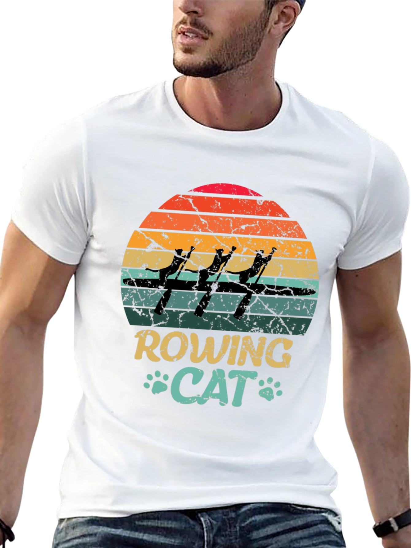 Rowing Cat Graphic T-Shirt