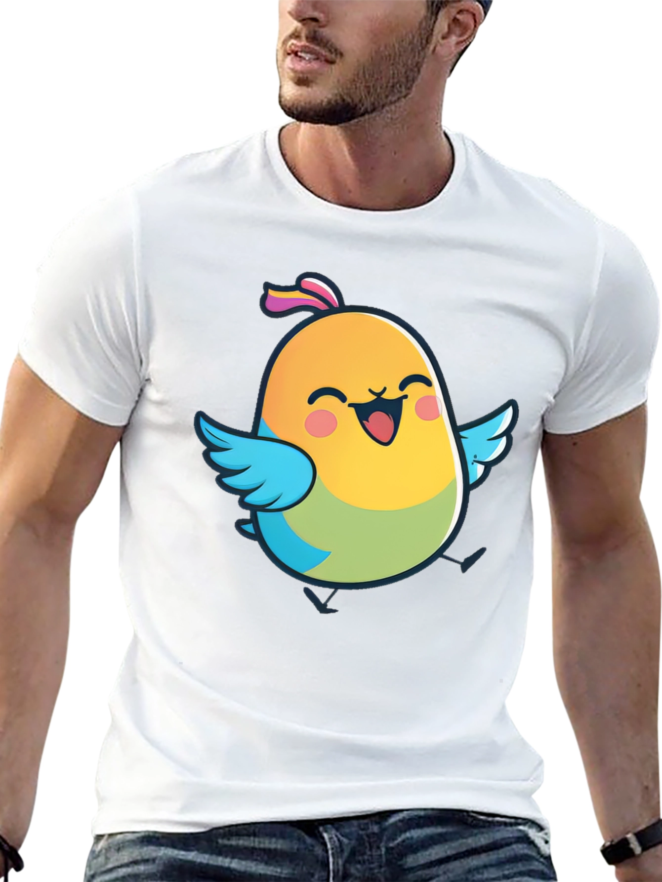 Cute Bird Graphic Black T-Shirt