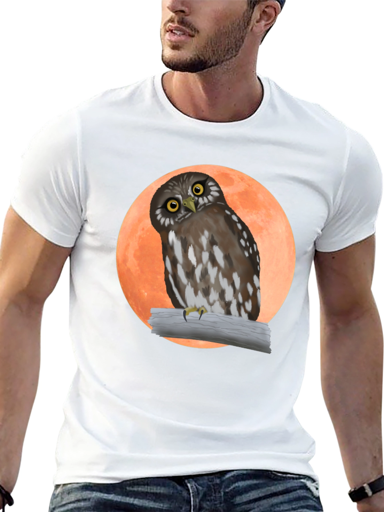 Owl on Branch Graphic Tee - Black Cotton T-Shirt