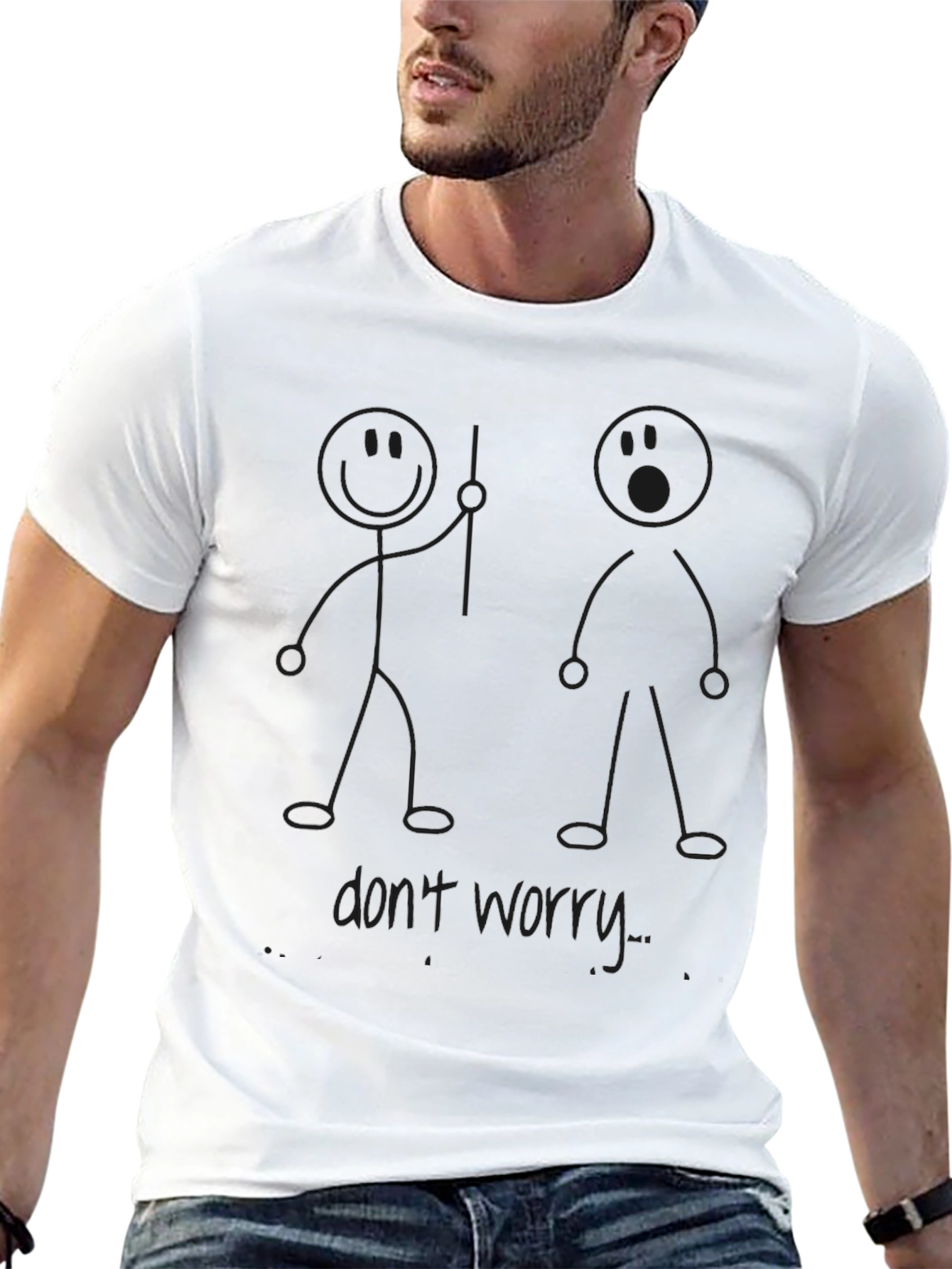 Funny Stick Figure Black T-Shirt - Dont Worry