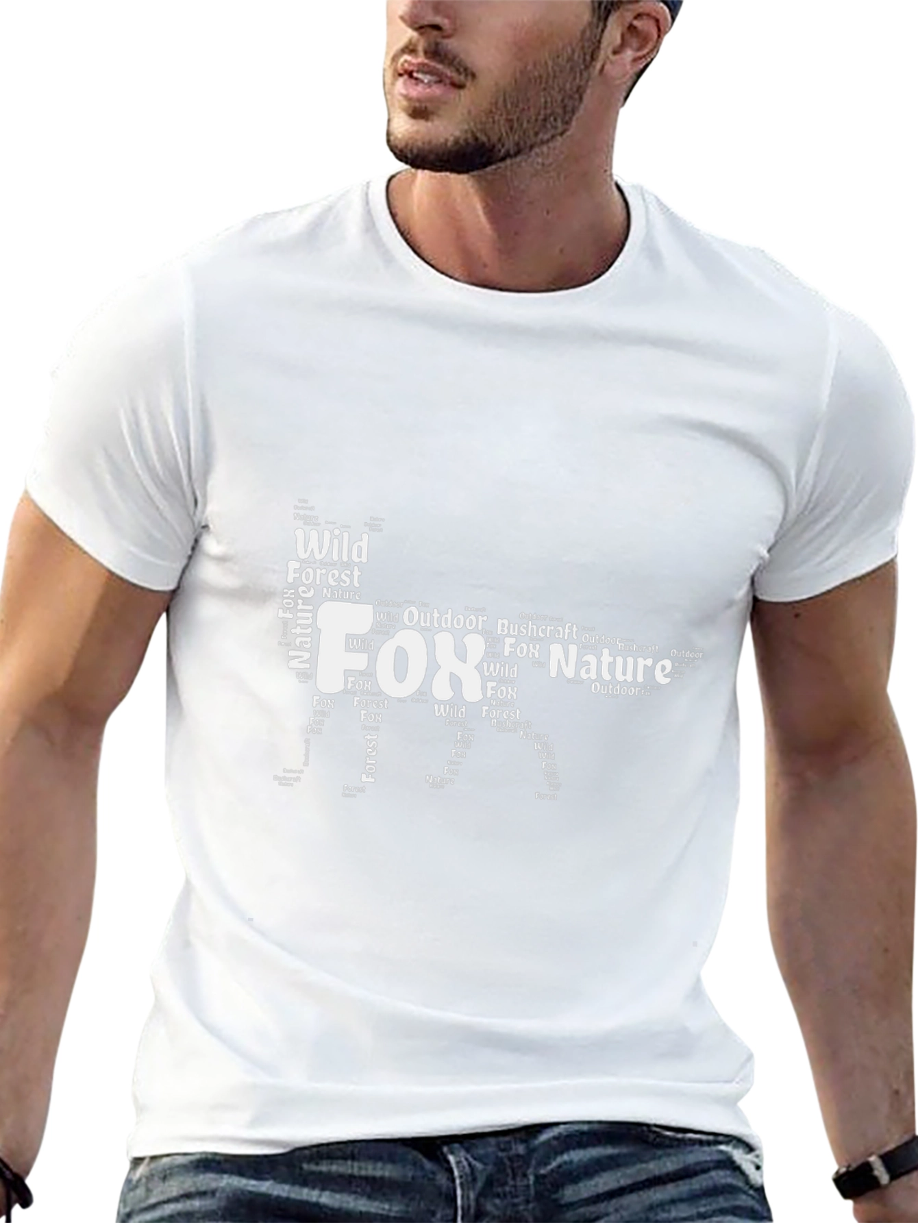 Fox Nature Word Art Graphic Black T-Shirt