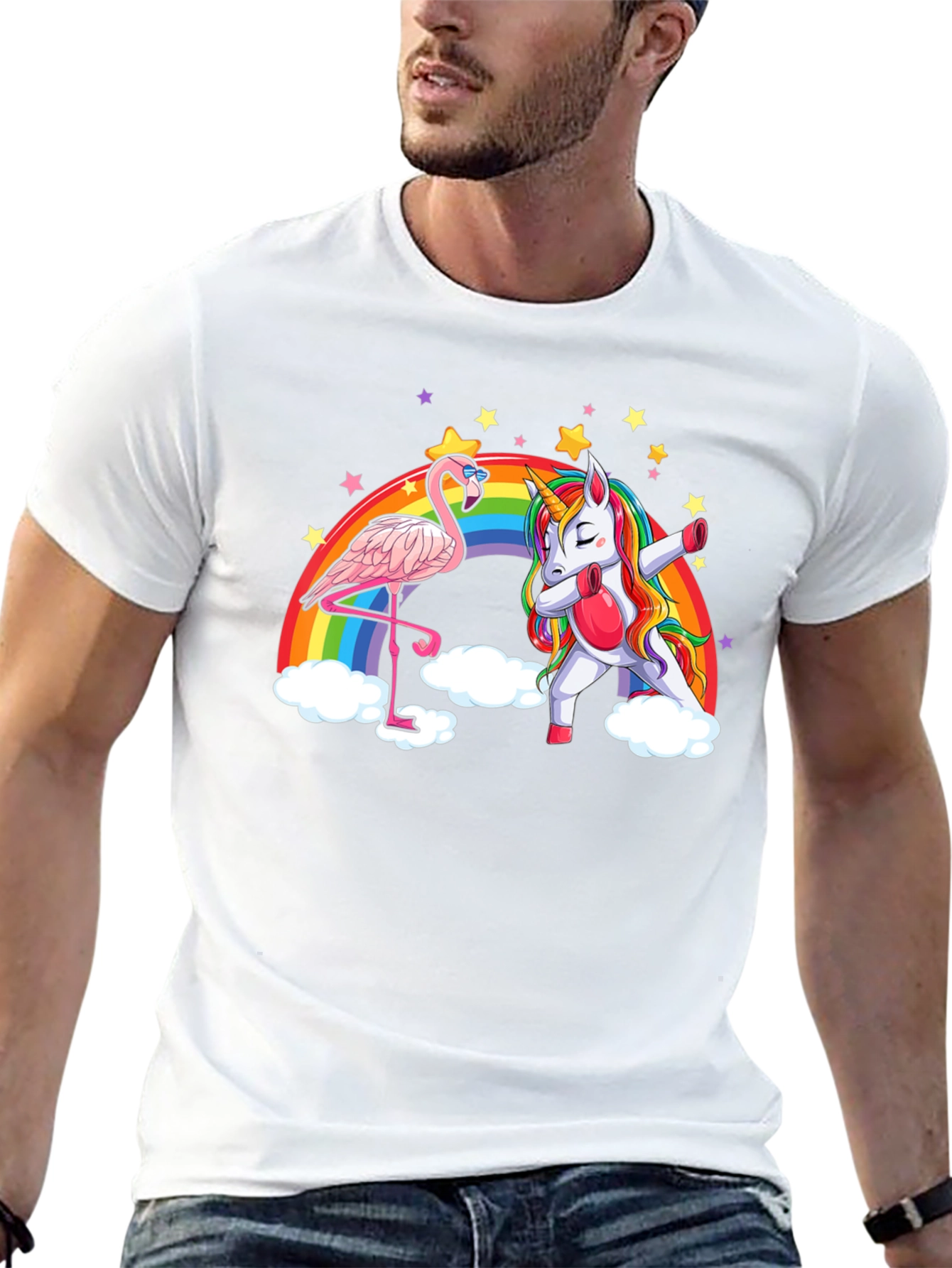 Flamingo and Unicorn Rainbow T-Shirt