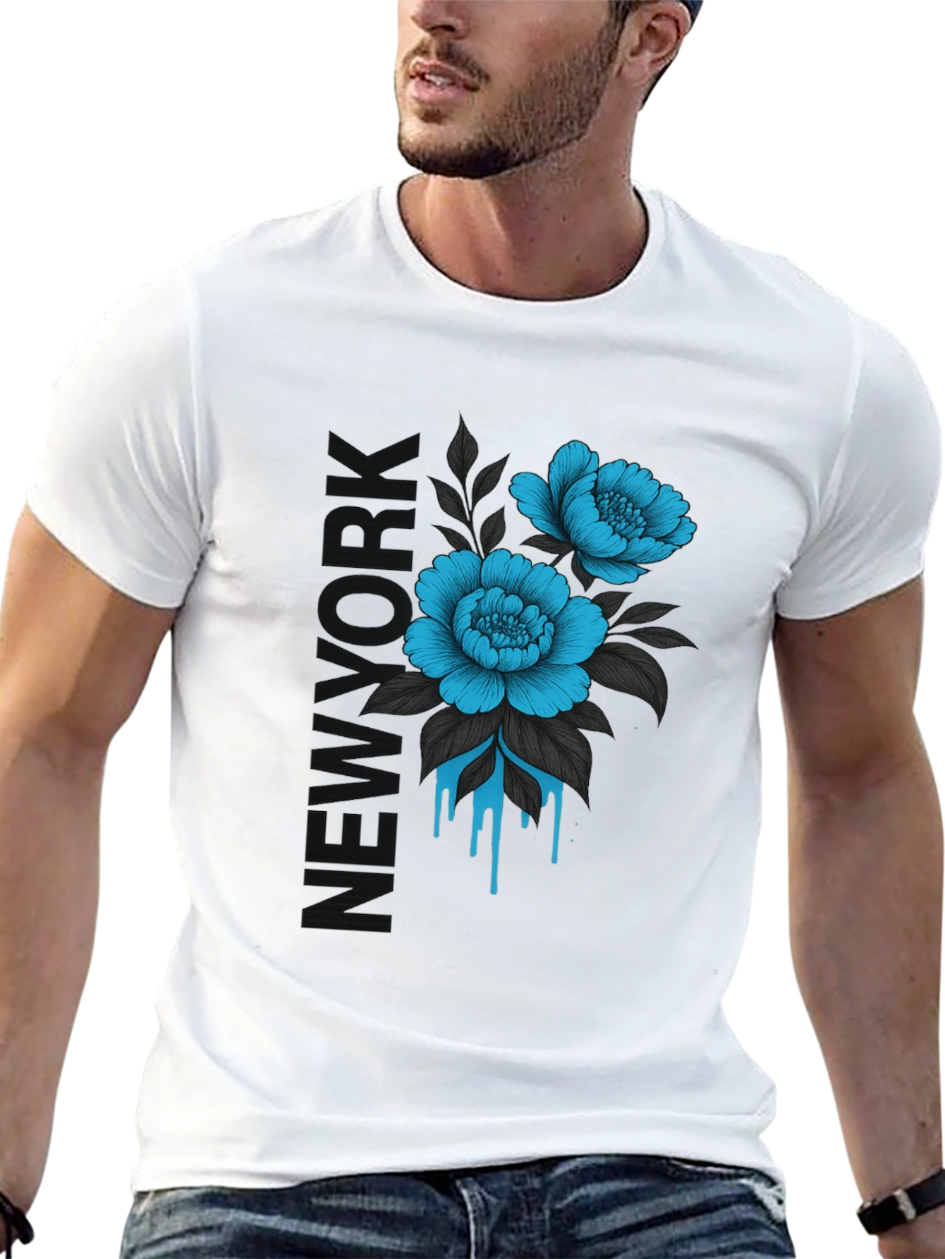 Floral New York Print Black T-Shirt