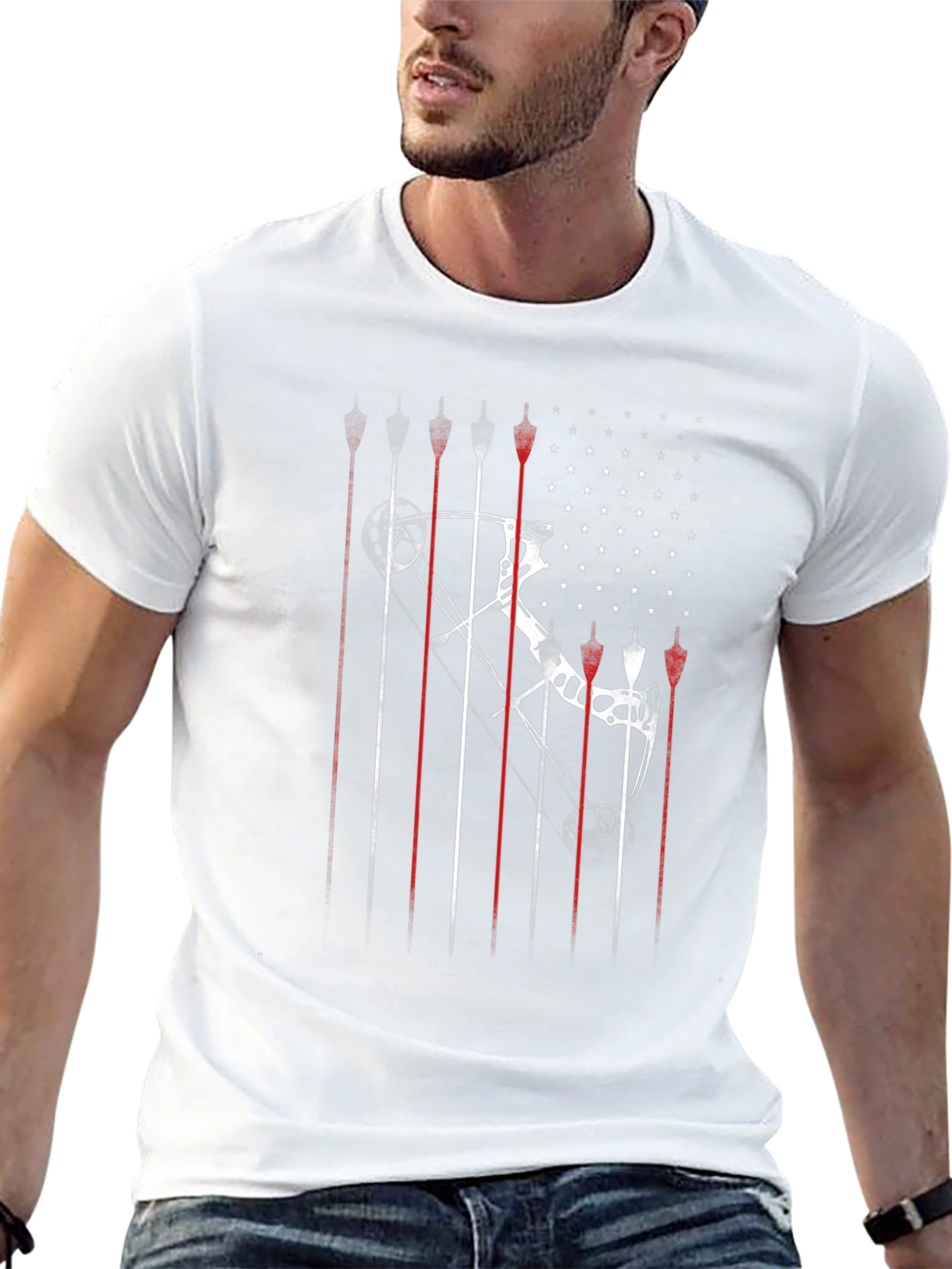 Archery Bow & Arrow American Flag Graphic T-Shirt