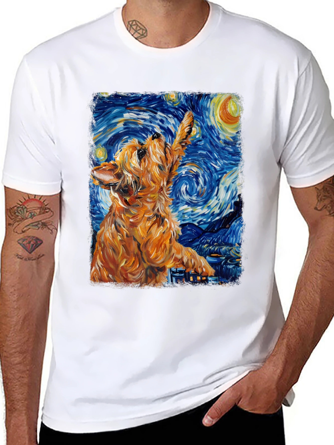 Starry Night Dog Graphic T-Shirt