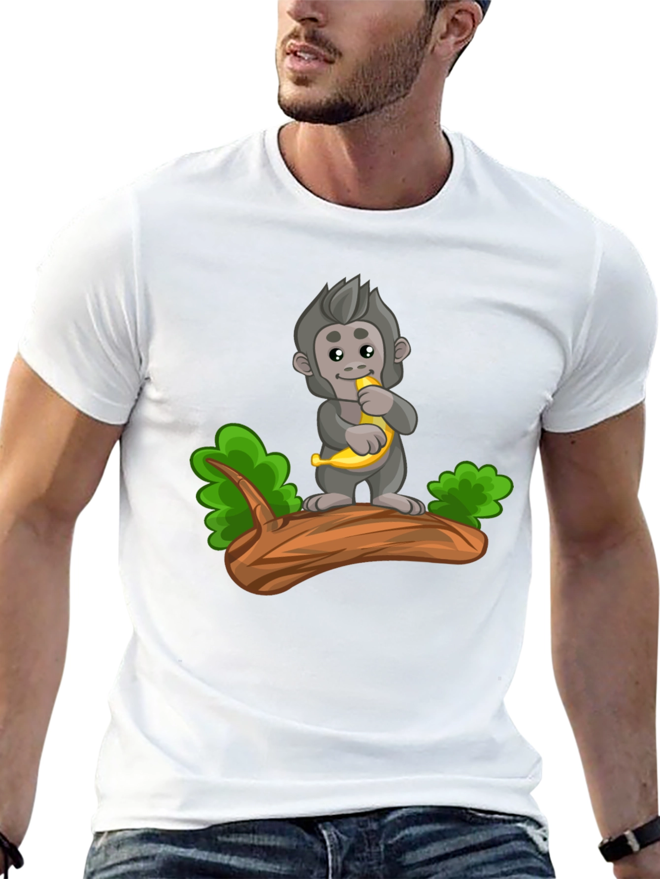 Monkey Banana Cartoon Black T-Shirt
