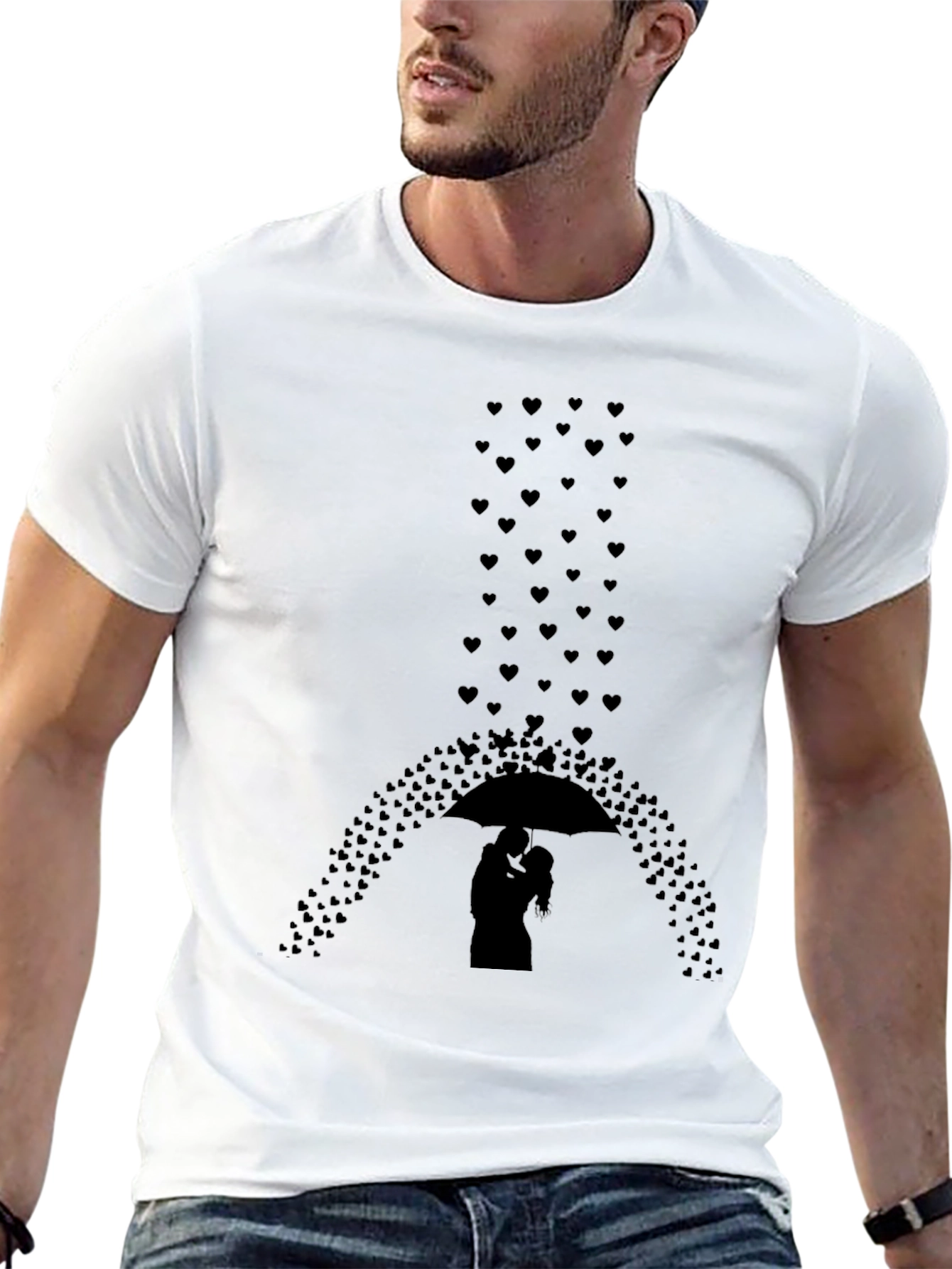 Romantic Hearts Umbrella Graphic Tee - Black