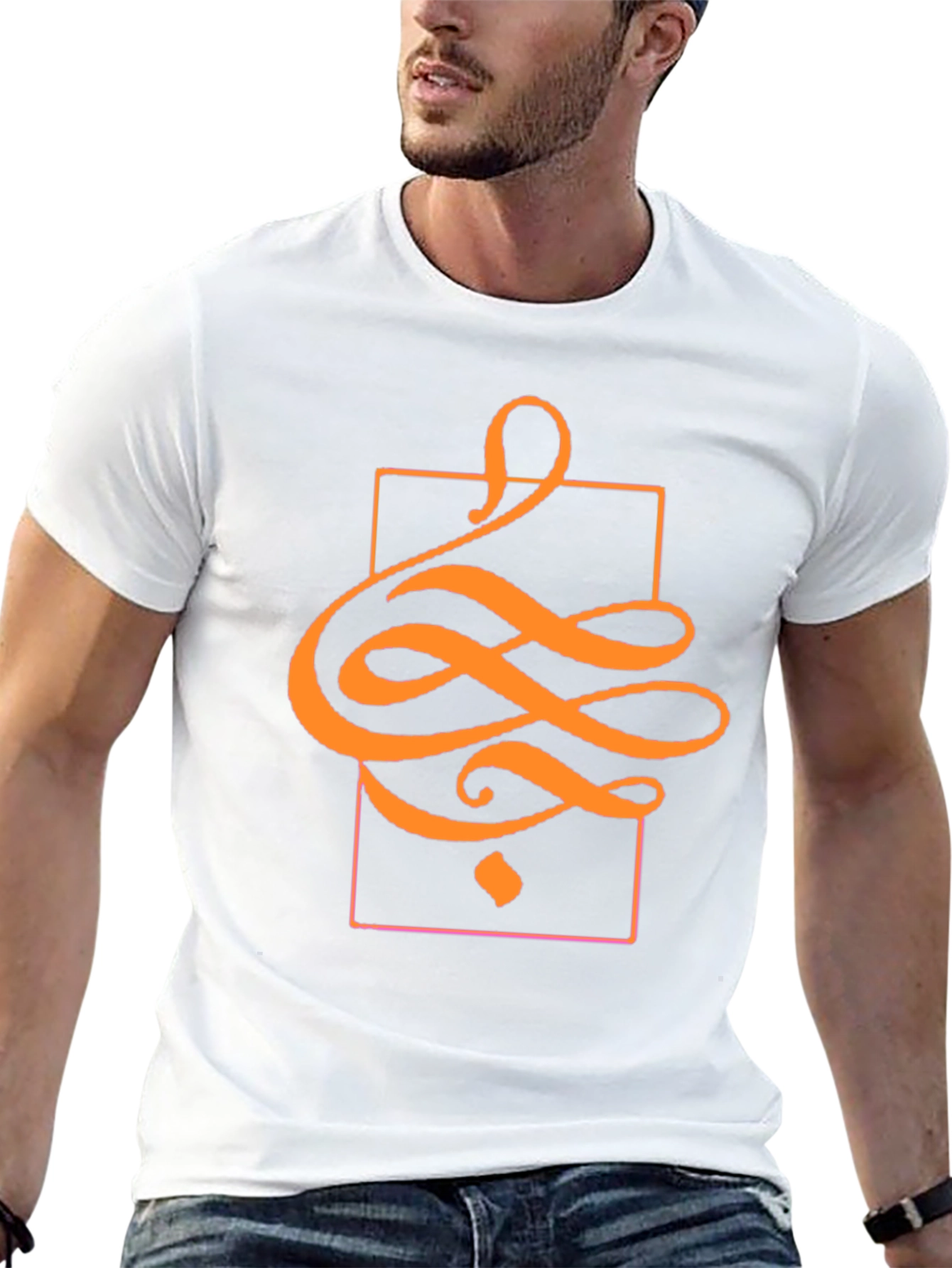 Stylish Black T-Shirt with Abstract Orange Design