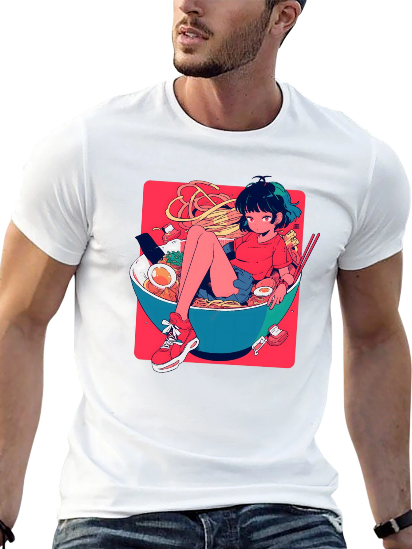 Anime Girl Ramen Bowl Graphic T-Shirt