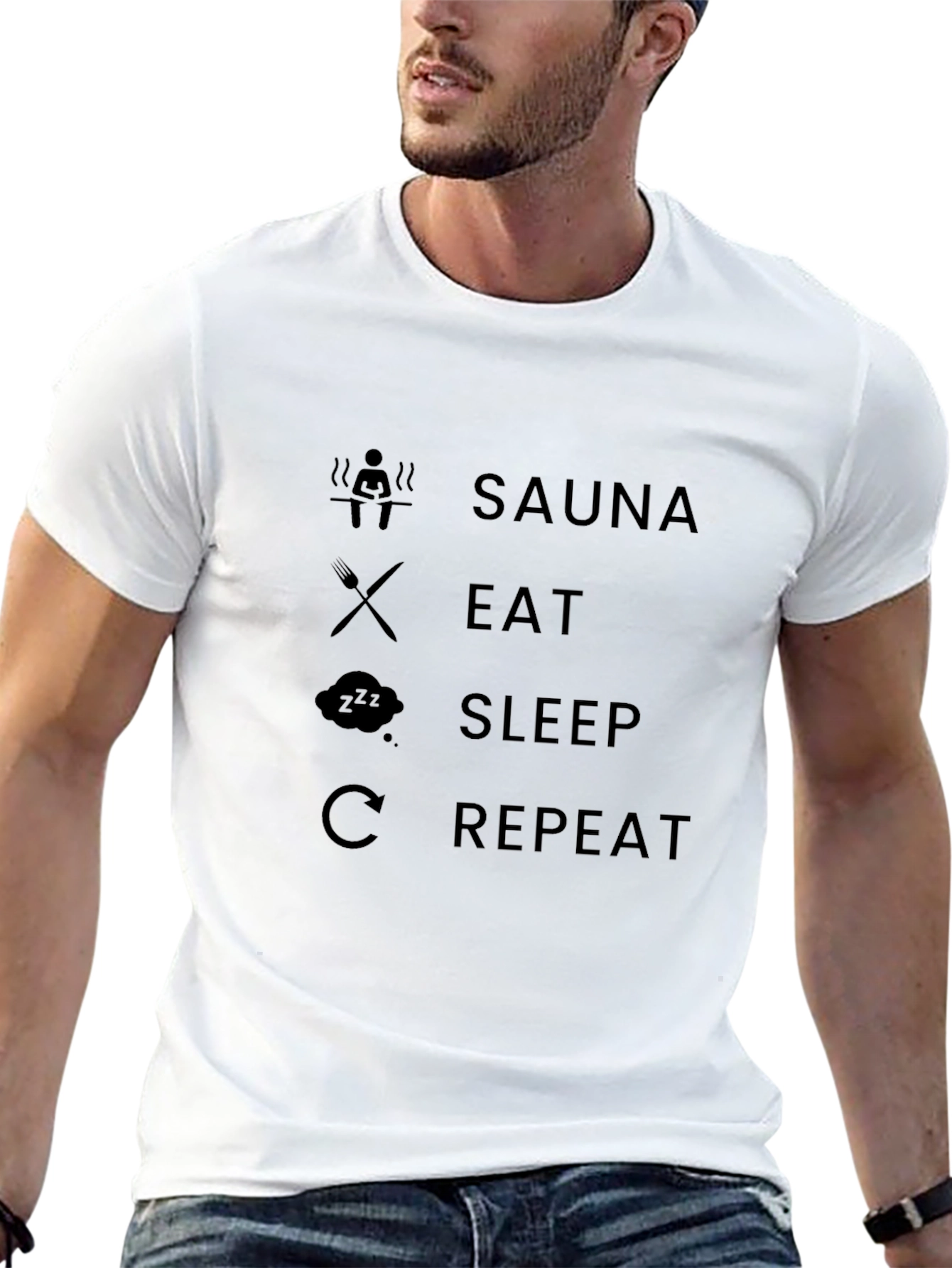 Sauna Eat Sleep Repeat T-Shirt - Humorous Design