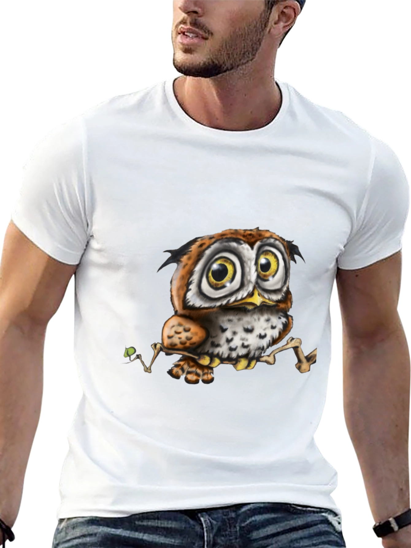 Cute Owl Graphic Tee - Black