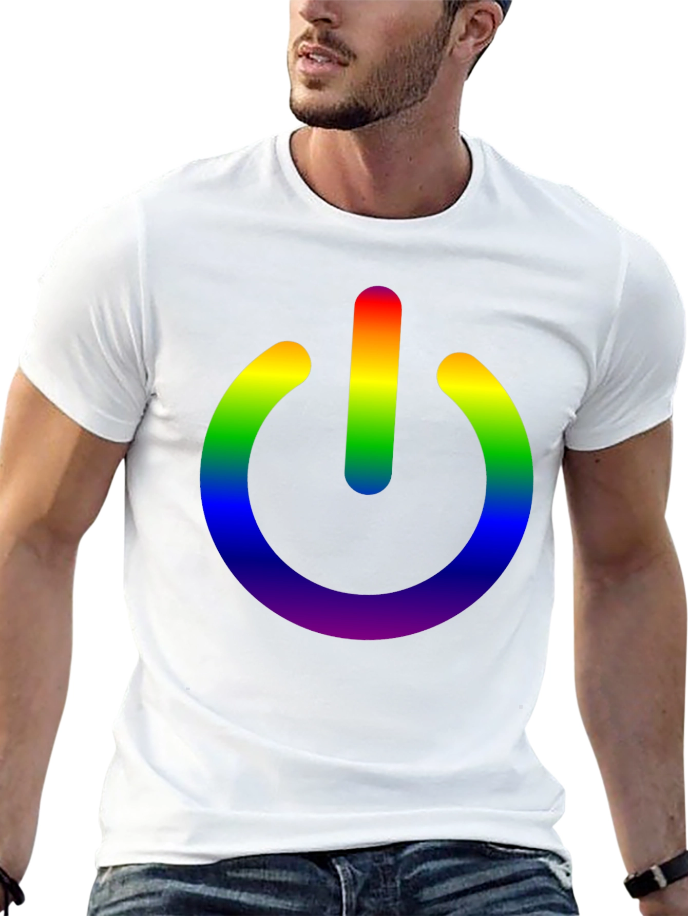 Rainbow Power Button Black T-Shirt