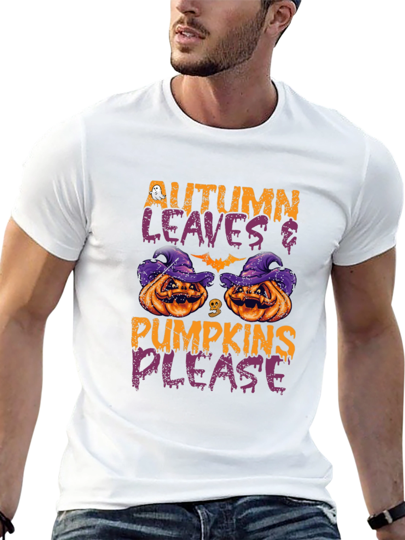 Autumn Leaves & Pumpkins Please Halloween T-Shirt