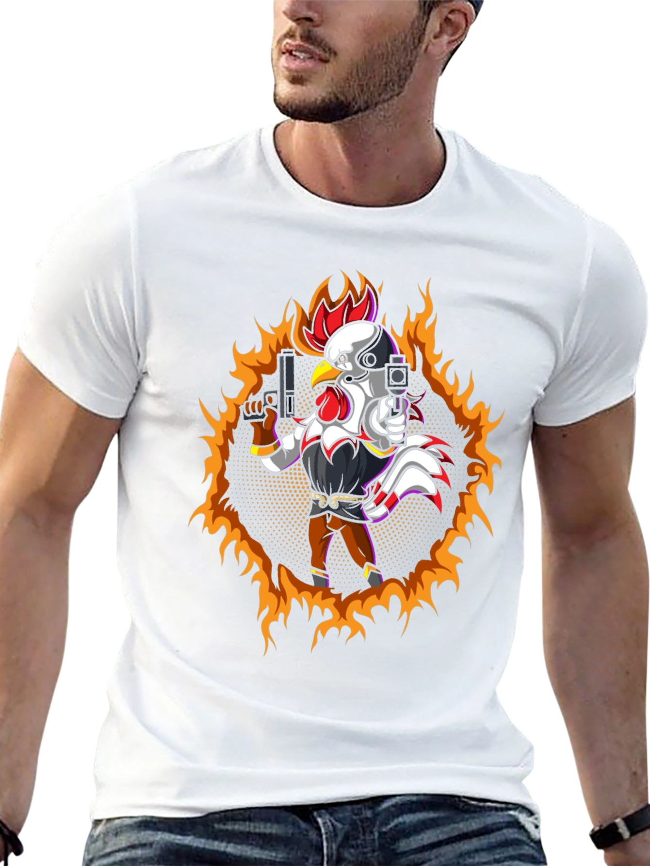 Fiery Chicken T-Shirt - Tactical Rooster Design