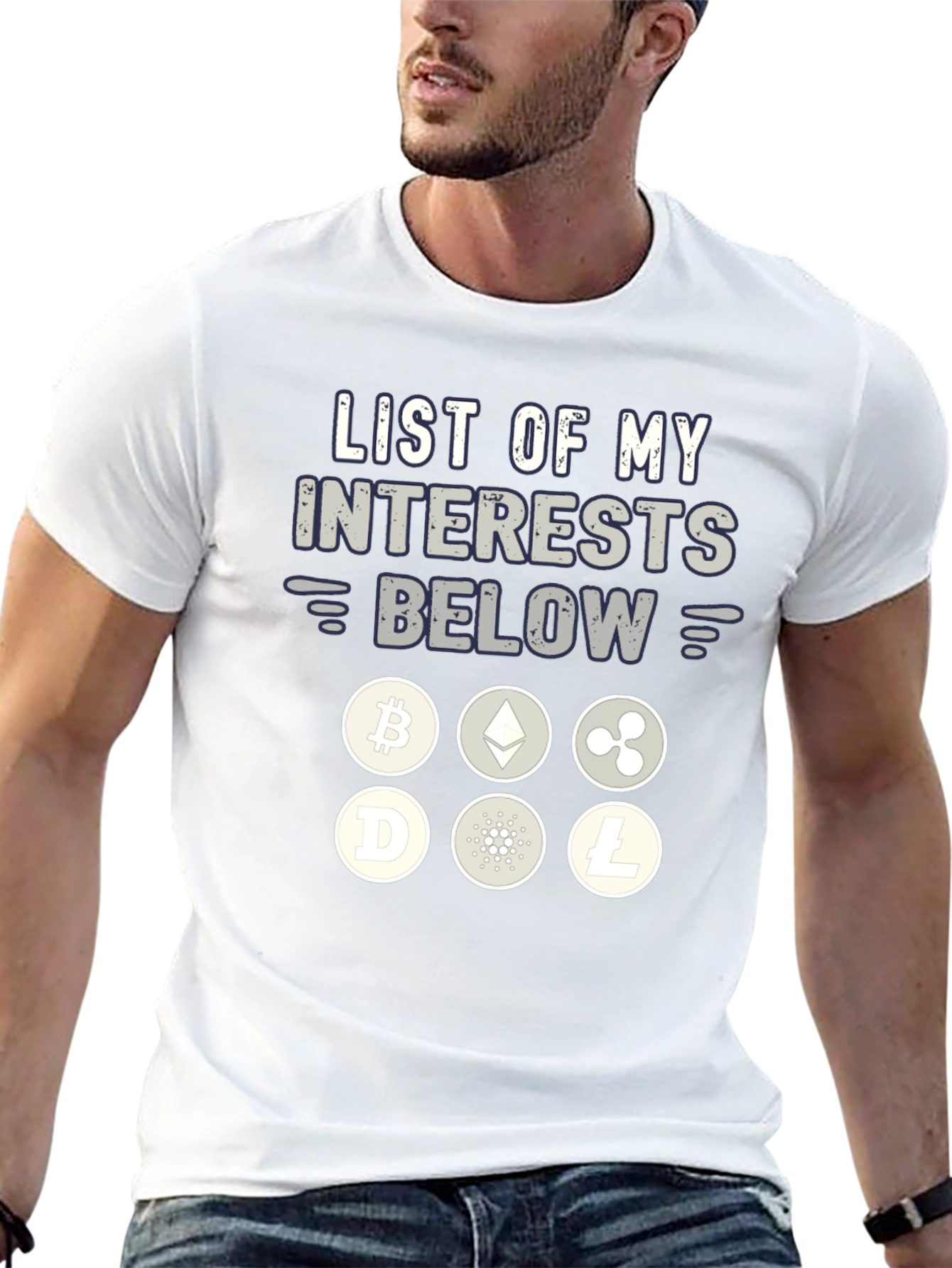 Crypto Interests T-Shirt Bitcoin Ethereum Ripple Litecoin