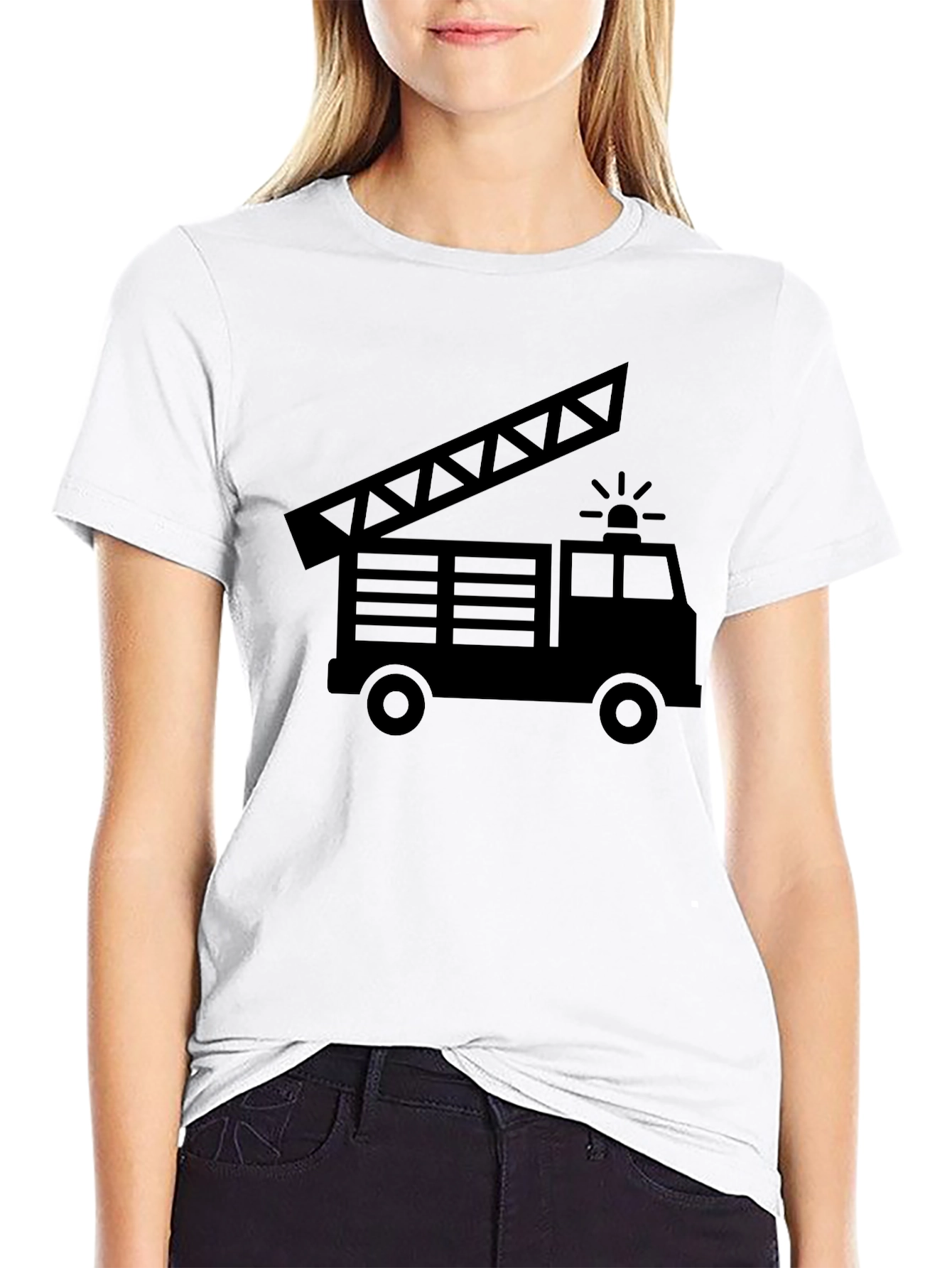 Fire Truck Graphic Tee - Black Cotton T-Shirt