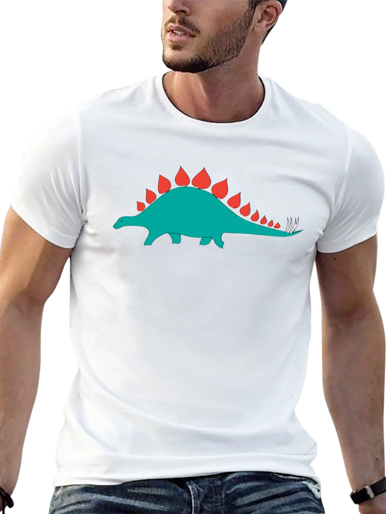 Black T-Shirt with Dinosaur Stegosaurus Graphic