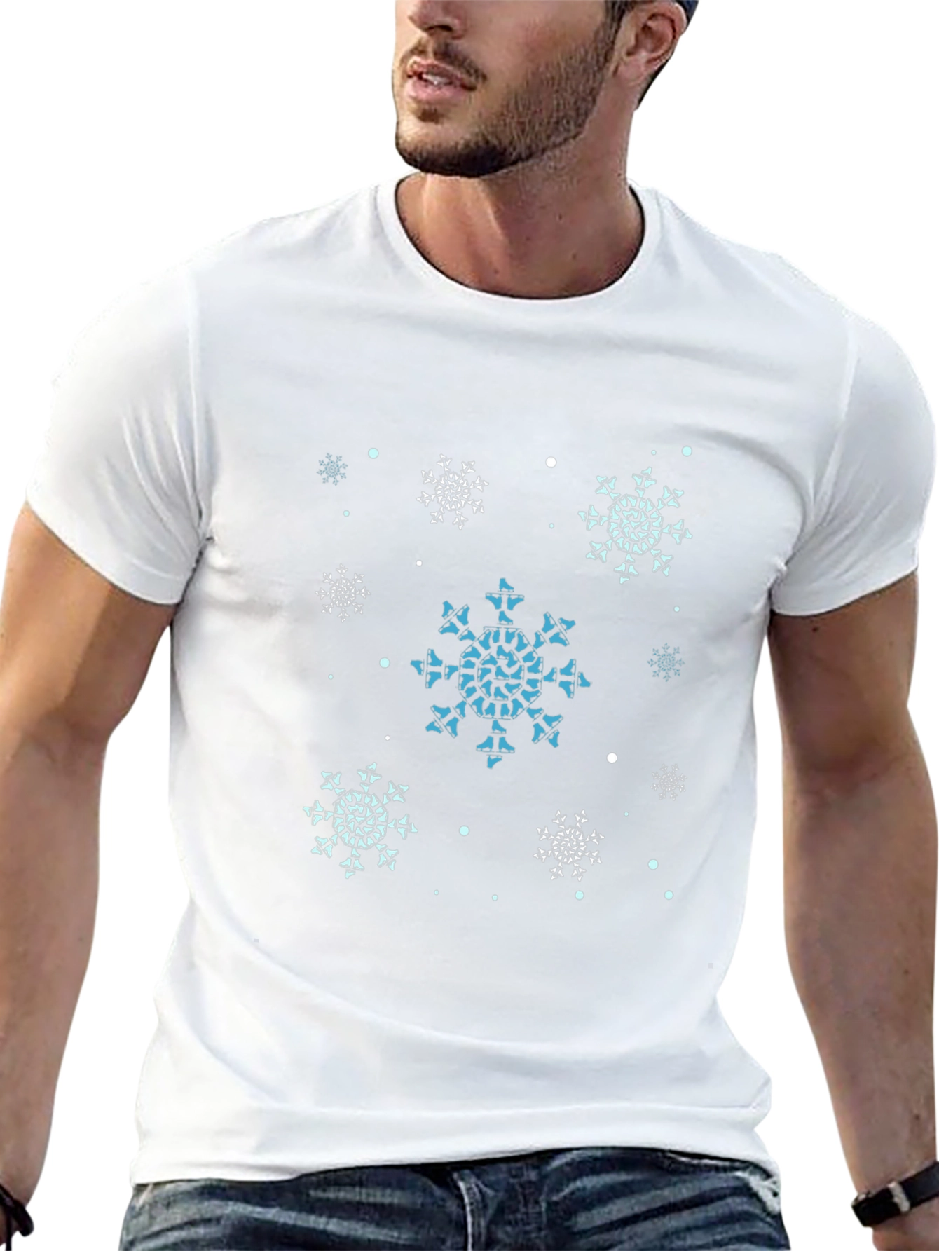 Snowflake Pattern Black T-Shirt