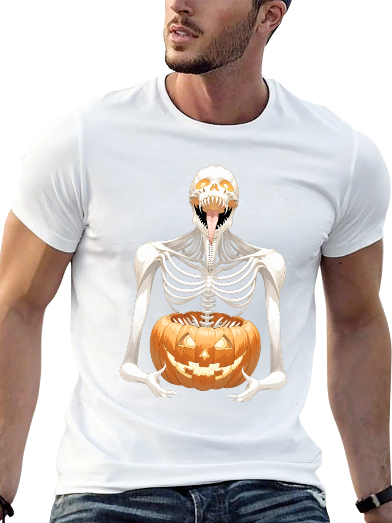 Halloween Skeleton Pumpkin Graphic Tee