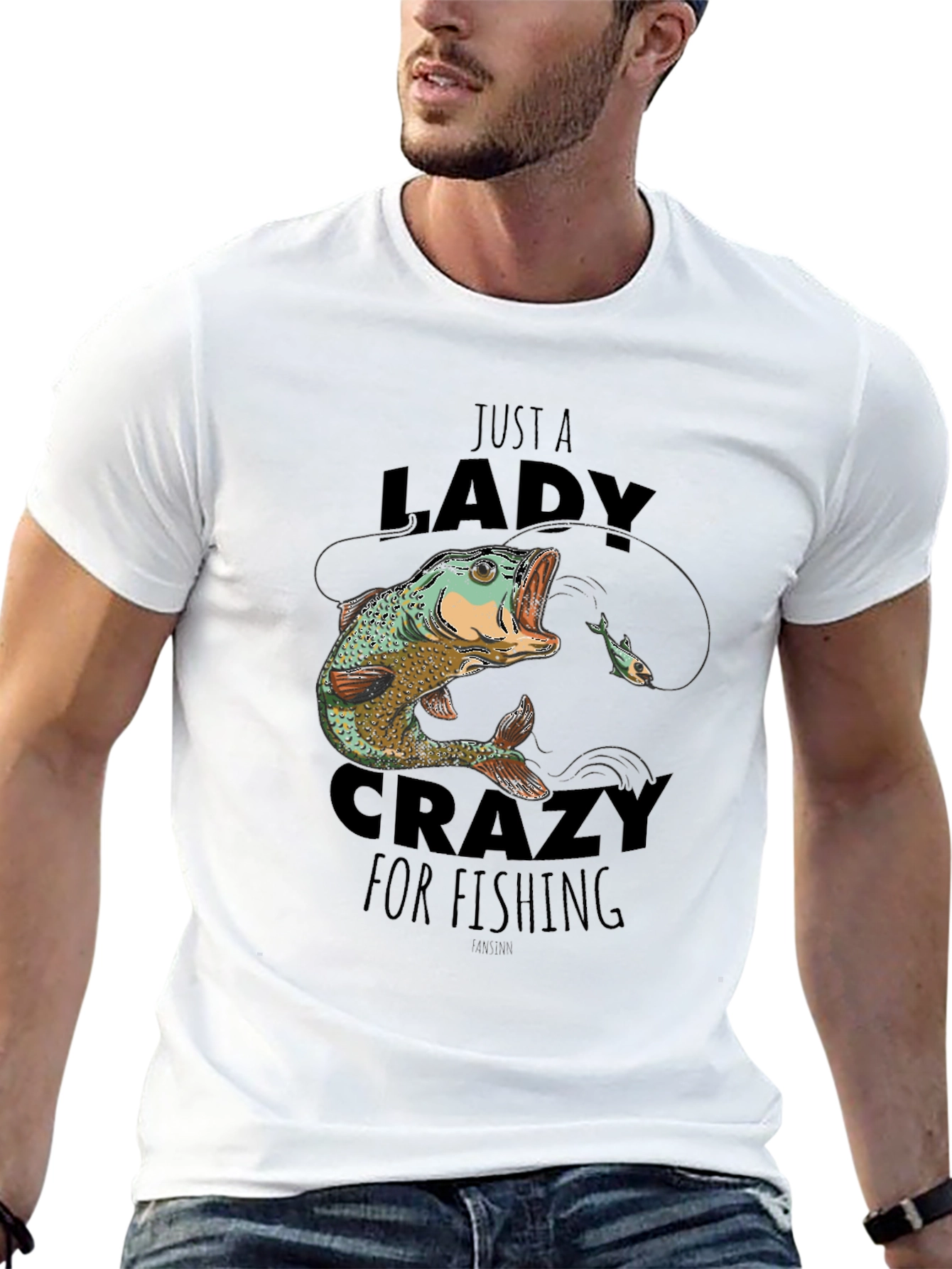 Funny Lady Crazy for Fishing Black T-Shirt