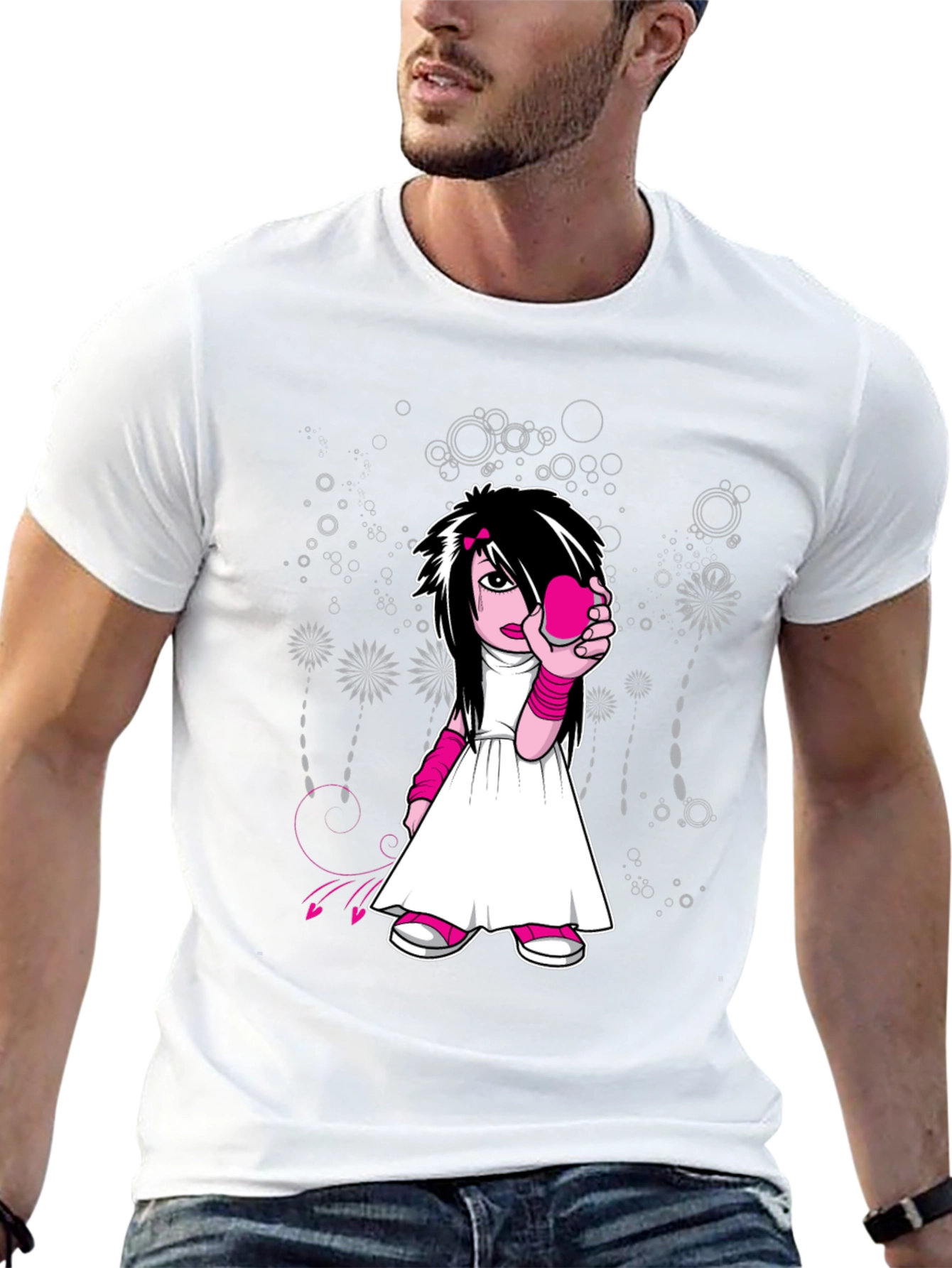 Emo Girl Graphic Print Black T-Shirt