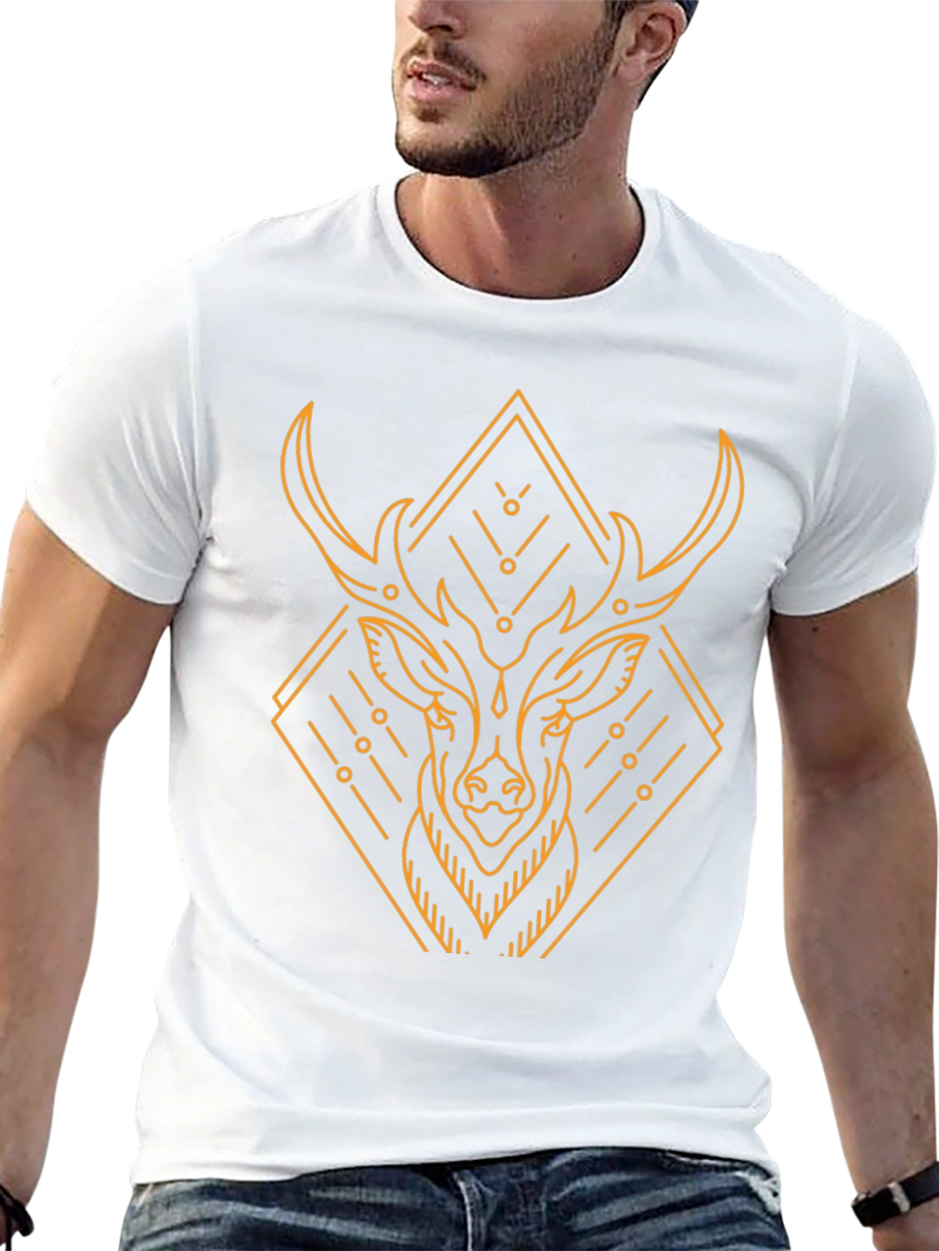 Geometric Deer Graphic Black T-Shirt