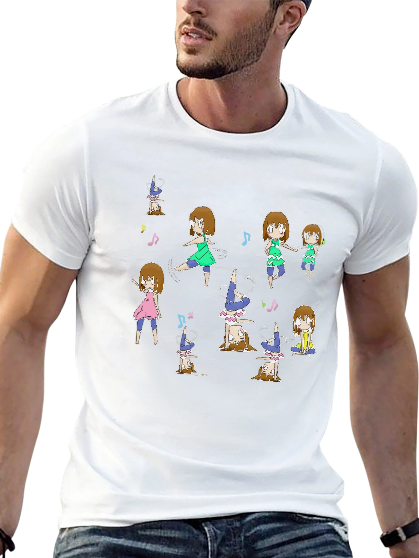 Fun Dancing Anime Character Graphic Black Tee