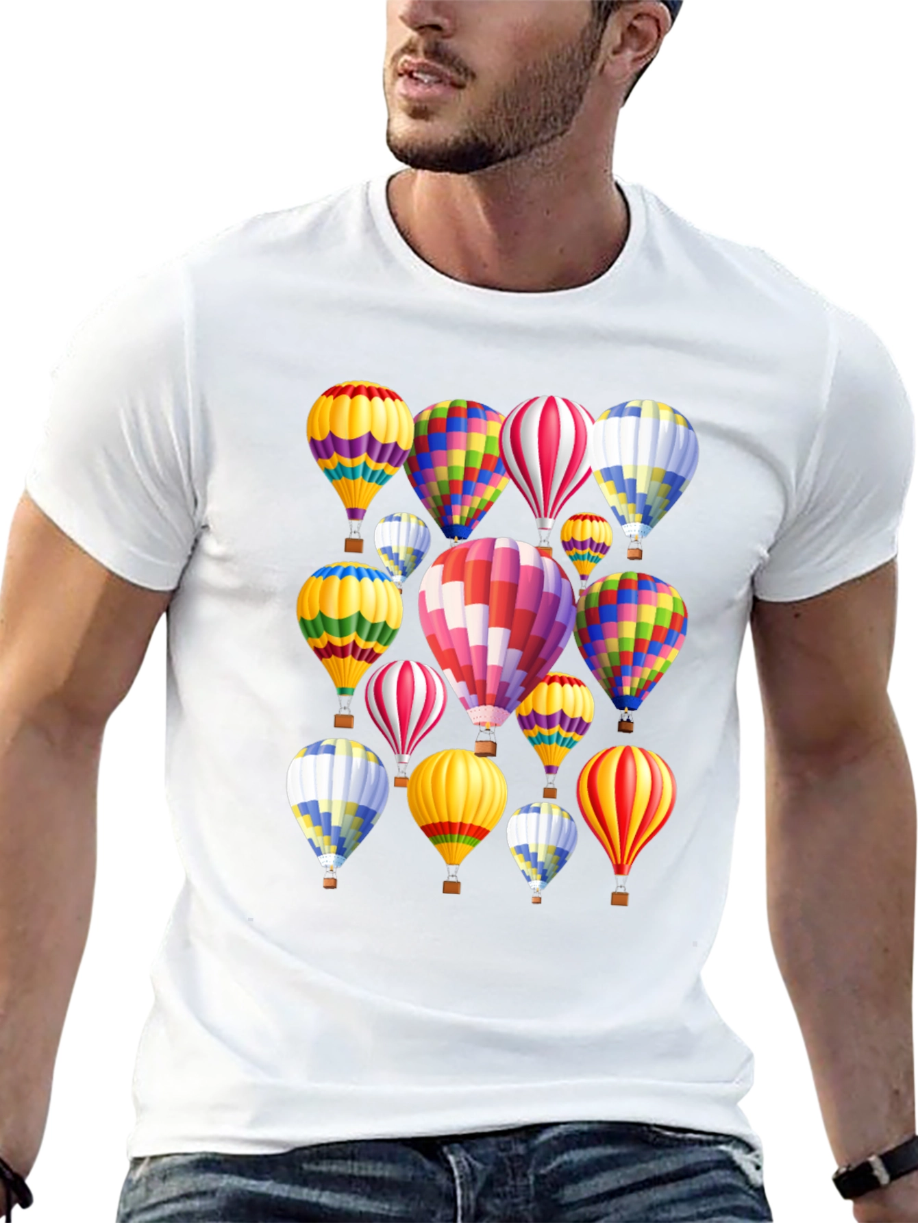 Hot Air Balloon Pattern Black T-Shirt