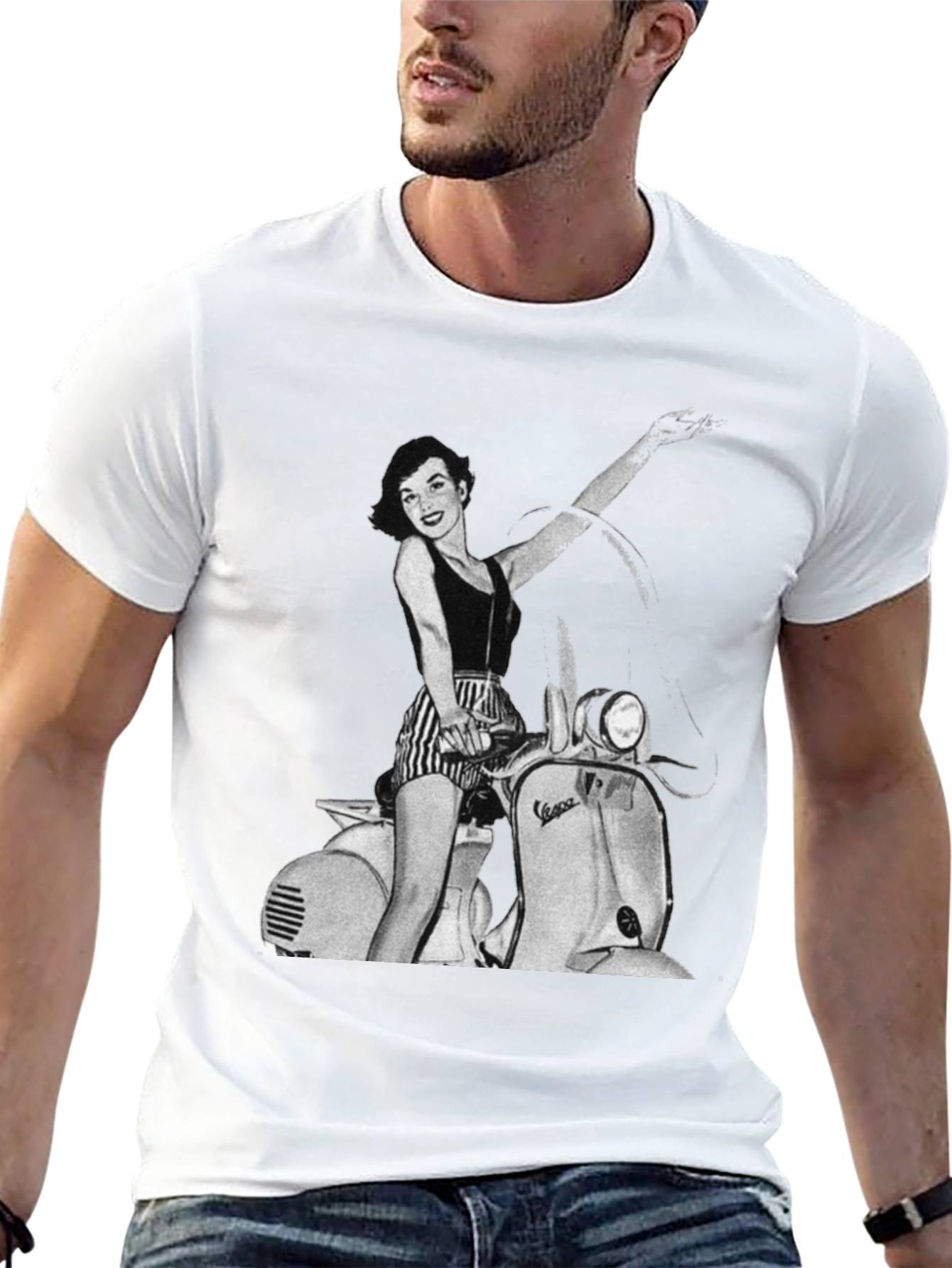 Retro Vespa Girl Black T-Shirt