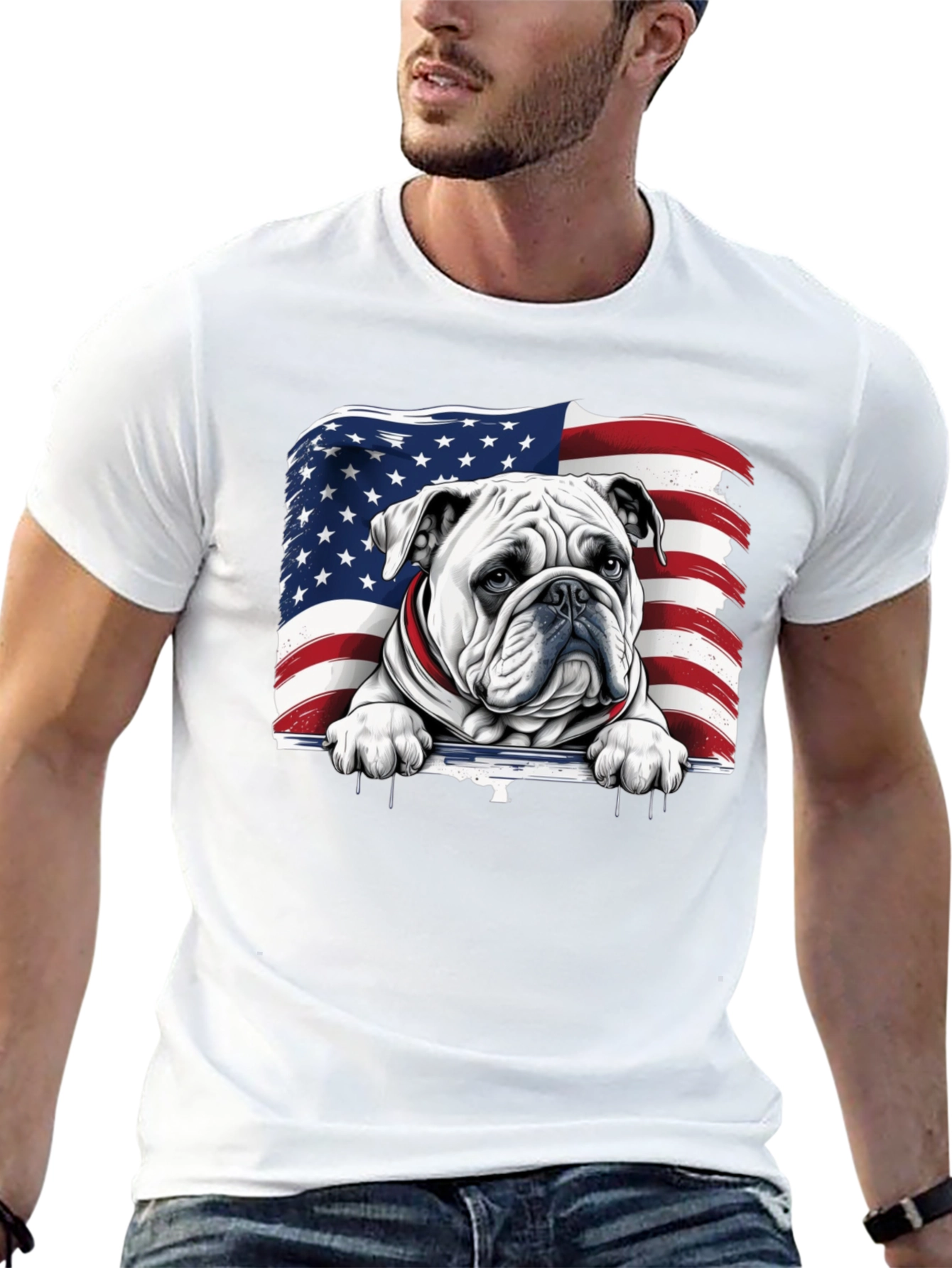 Patriotic Bulldog USA Flag Graphic Tee