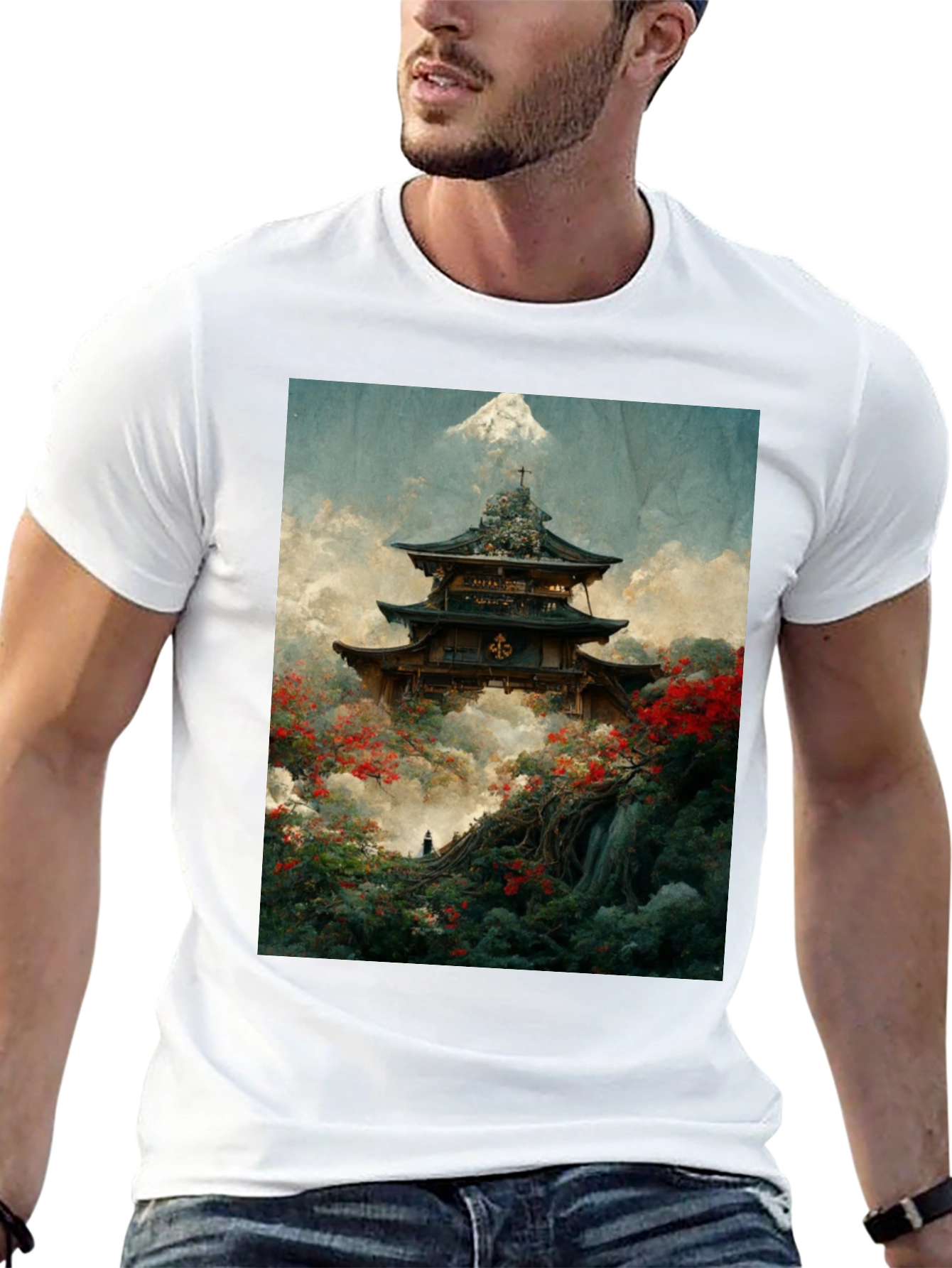Japanese Temple Print Black T-Shirt