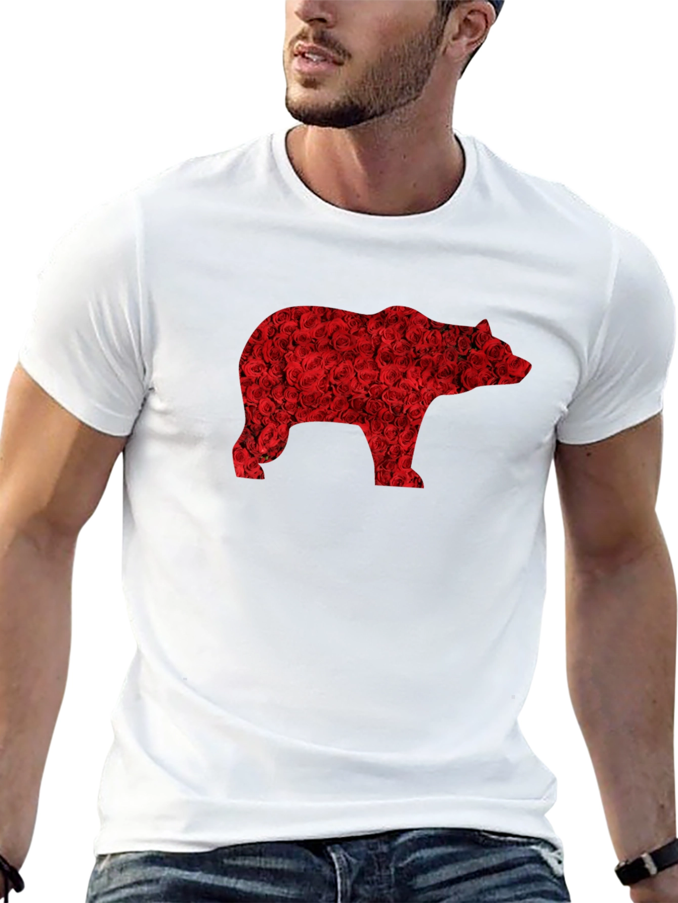 Floral Bear Graphic Tee - Black Casual T-Shirt