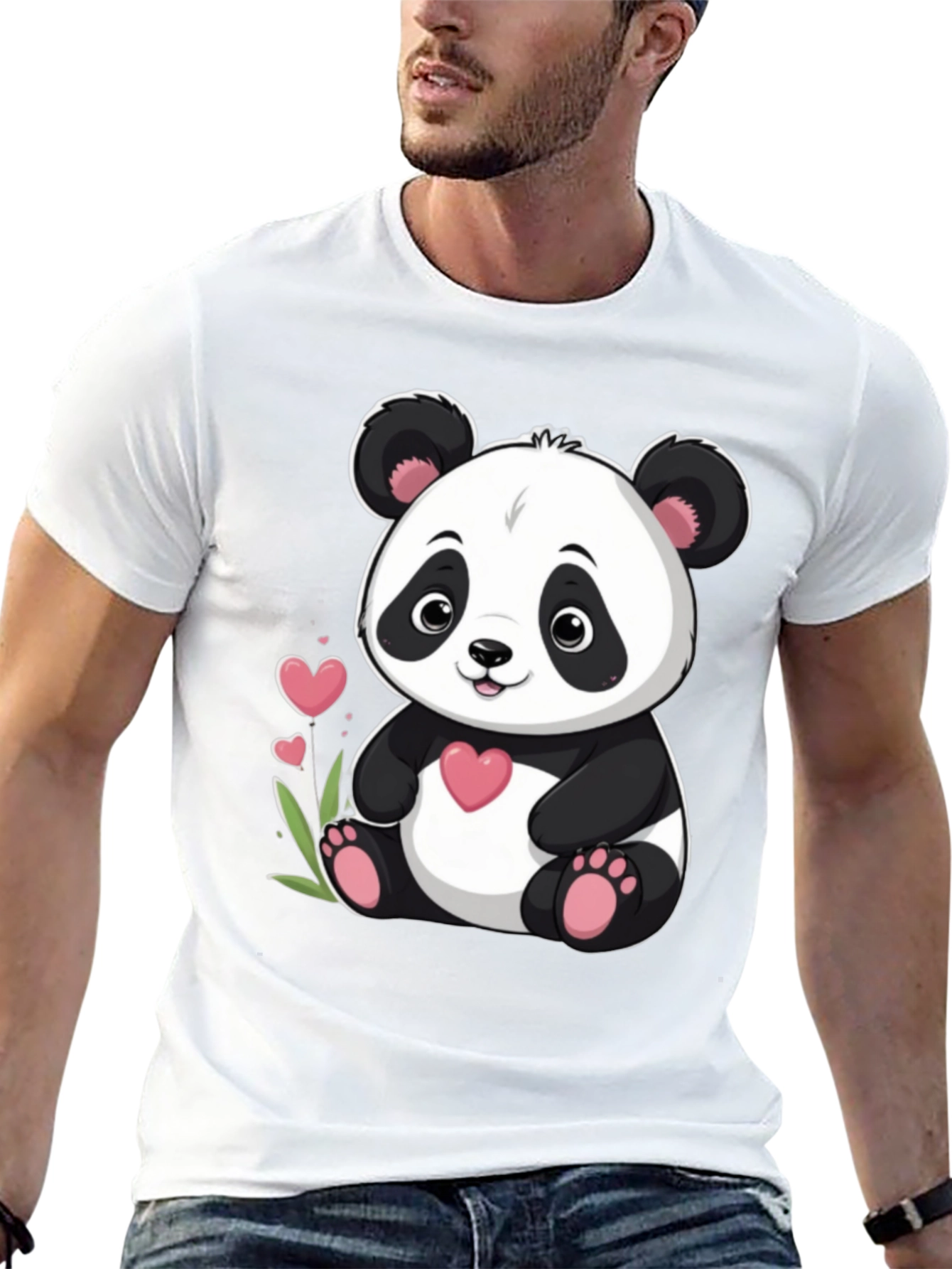 Cute Panda Bear Graphic Tee - Black Cotton T-Shirt