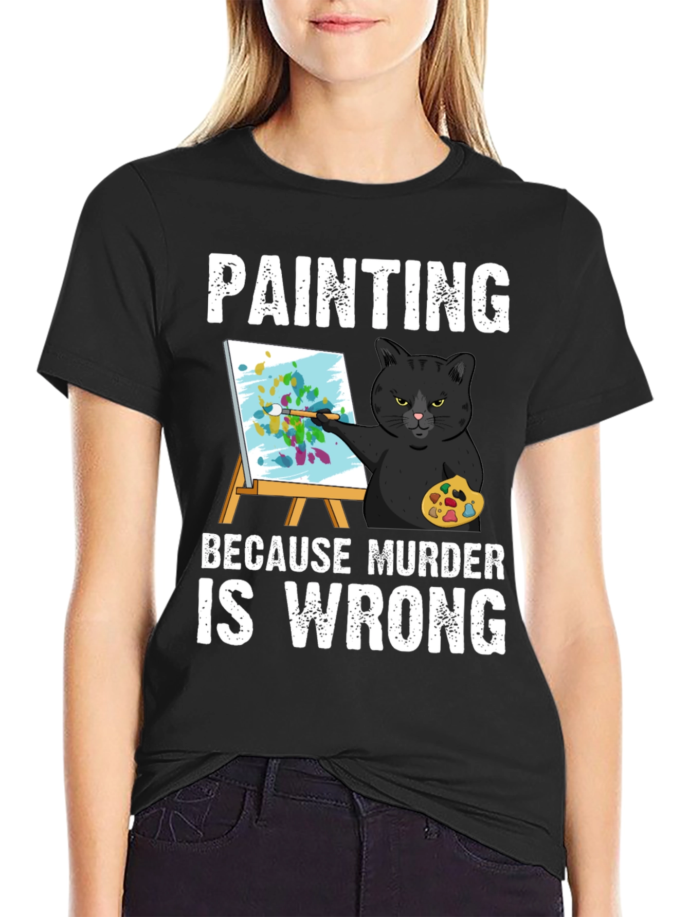 Painting Cat Graphic T-Shirt