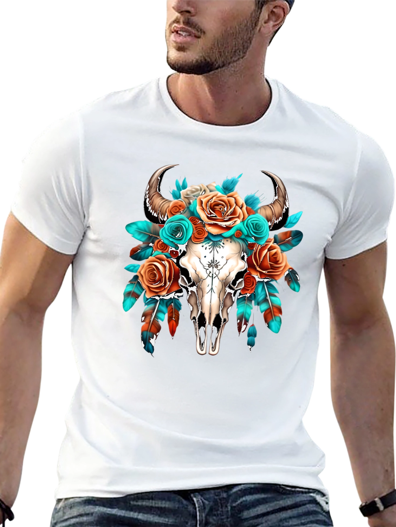 Boho Bull Skull Floral Graphic Tee