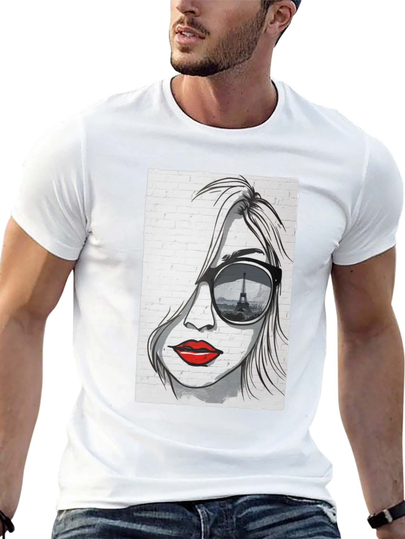 Parisian Chic Graphic T-Shirt - Eiffel Tower Sunglasses