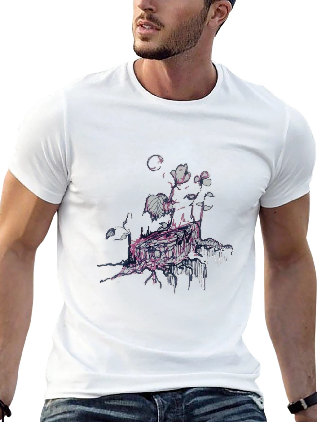 Unique Floral Graphic Print Black T-Shirt