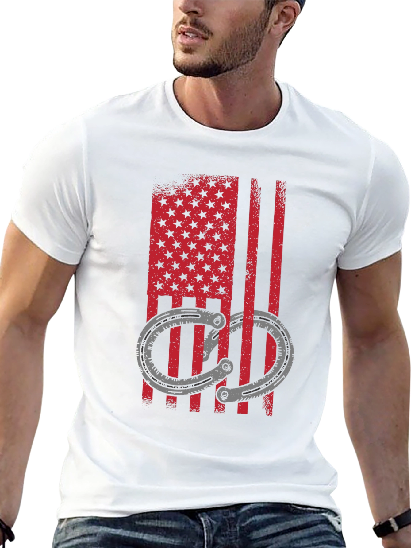 American Flag Handcuff Graphic T-Shirt