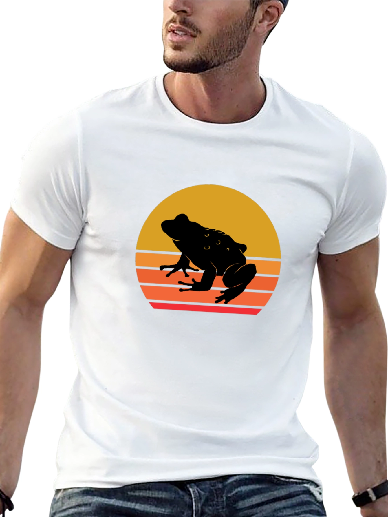 Retro Frog Sunset Black T-Shirt
