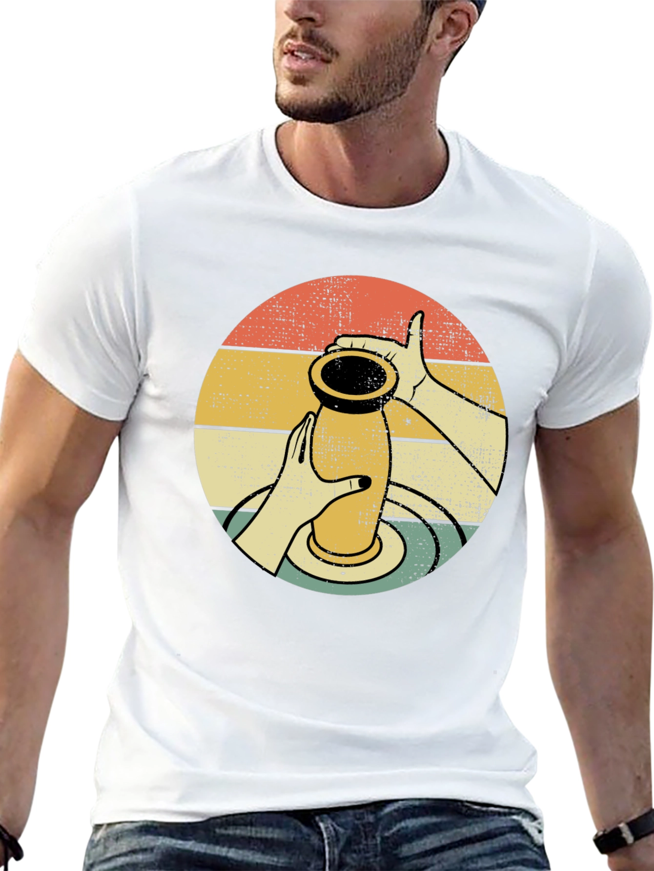 Pottery Design T-Shirt - Retro Circle Graphic Tee