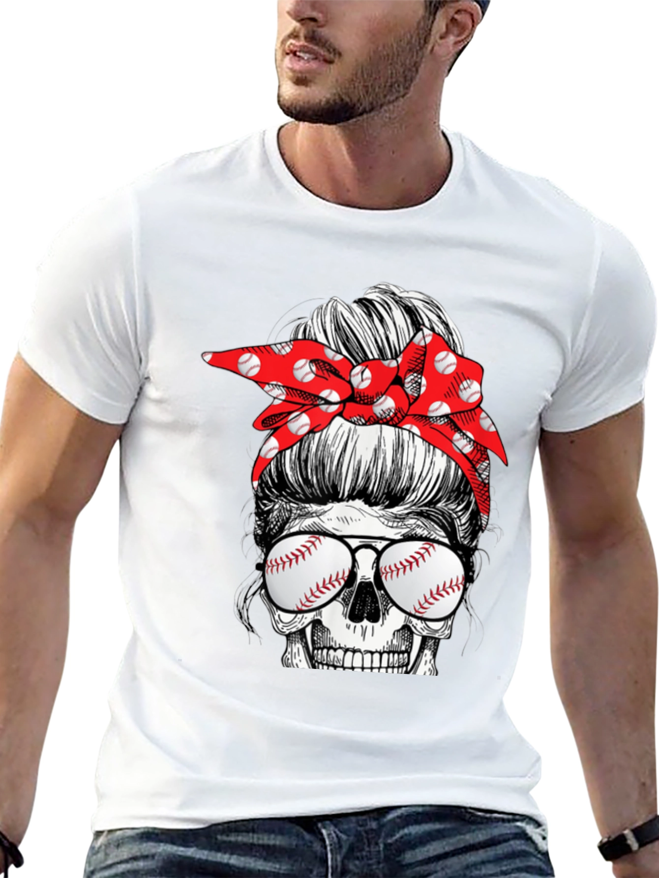 Baseball Mom Skull Graphic T-Shirt