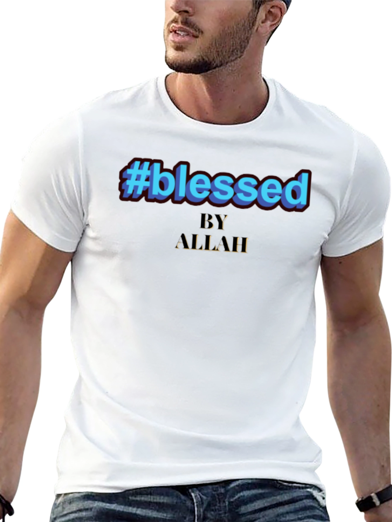 #Blessed by Allah Graphic Print Black T-Shirt