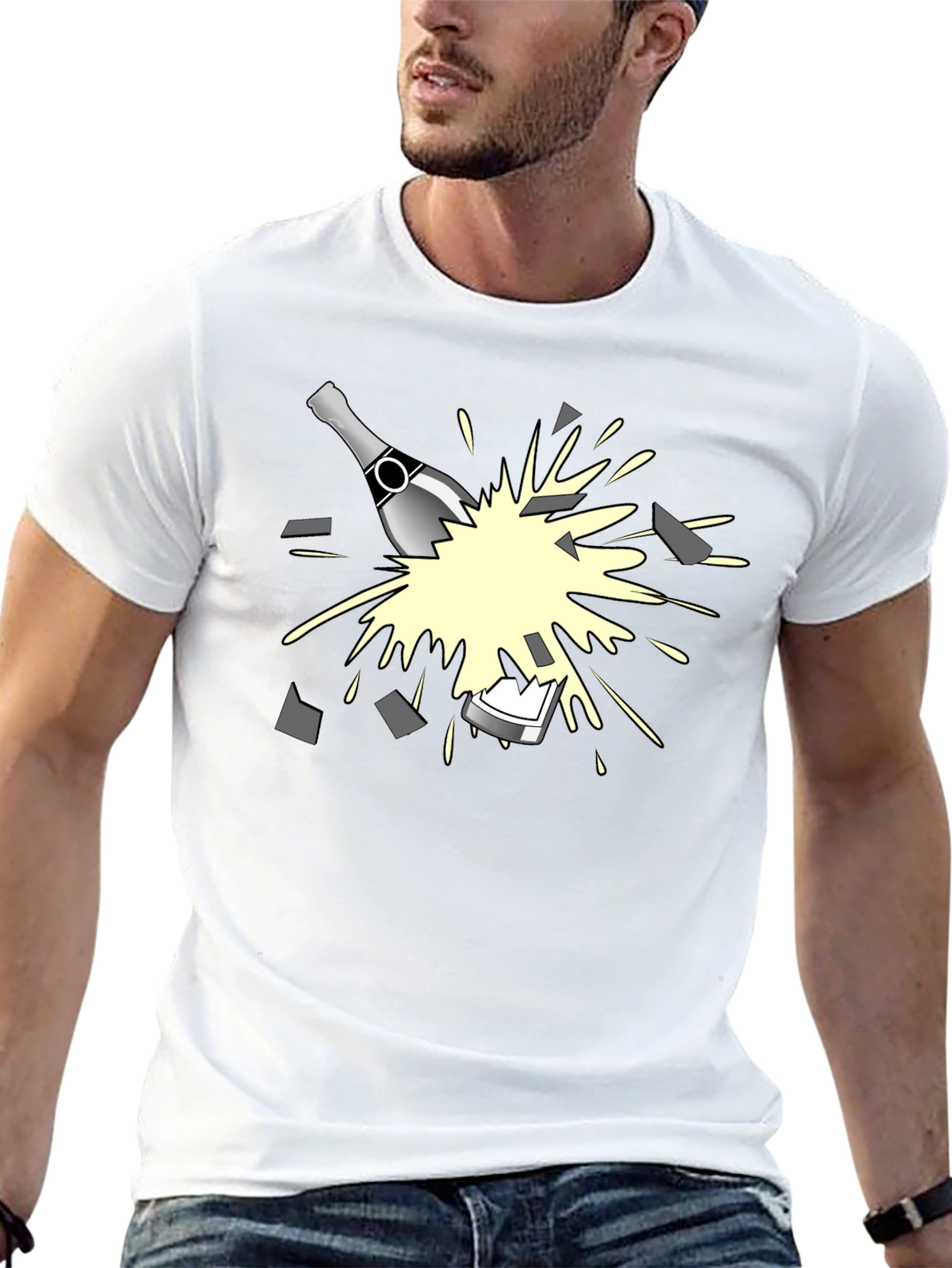 Breaking Champagne Bottle Graphic Tee - Black