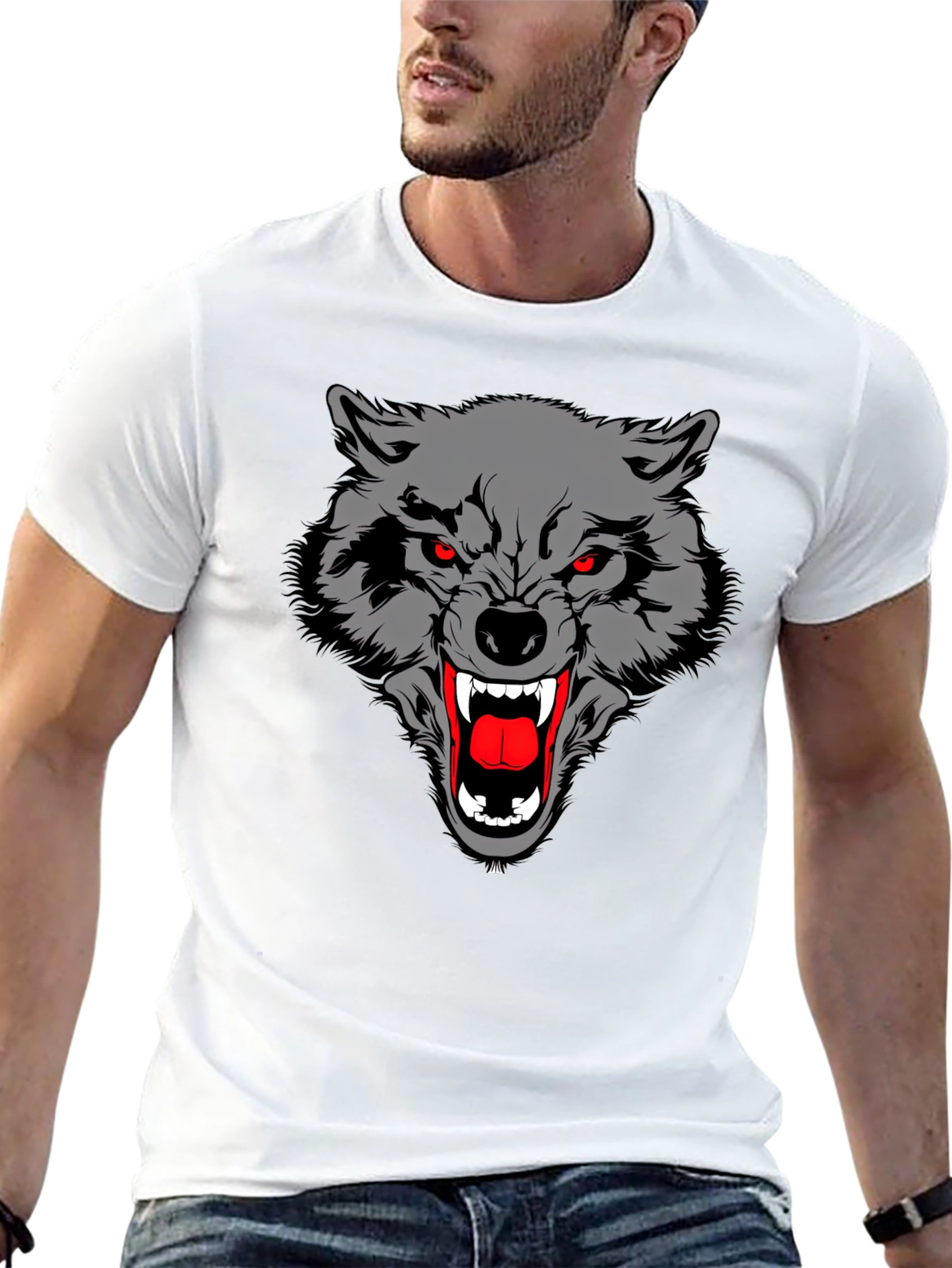 Black T-Shirt with Wolf Graphic
